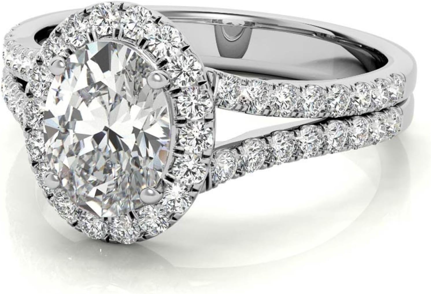 1-5ct Oval Cut Moissanite Halo & Split Shank Engagement Ring for Women in 925 Sterling Silver & 10K 14K 18K Solid Gold Valentine & Proposal Gift For Her