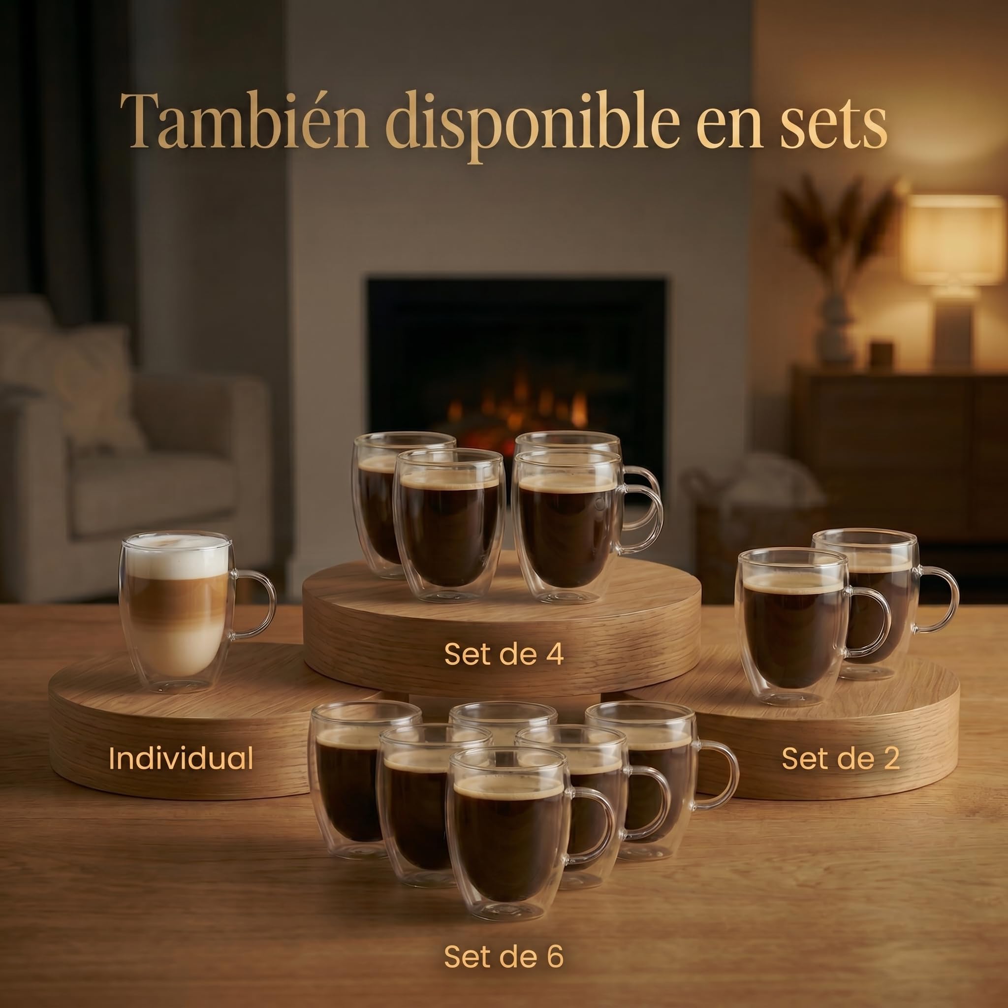 Dimono® Vasos de Doble Pared con Asa, 450 ml – Set de 6 | Vidrio borosilicato soplado a mano – efecto flotante – apto lavavajillas – ideal latte, cócteles y agua