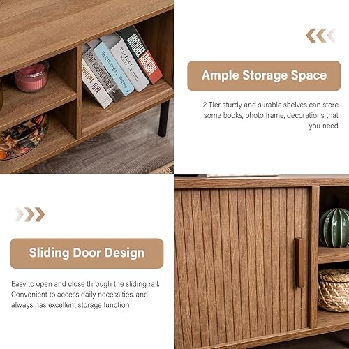 Miniatura 6 de MFSTUDIO Soporte de TV de mediados de siglo para televisores de hasta 60 pulgadas, centro multimedia de entretenimiento grande de 55 pulgadas con