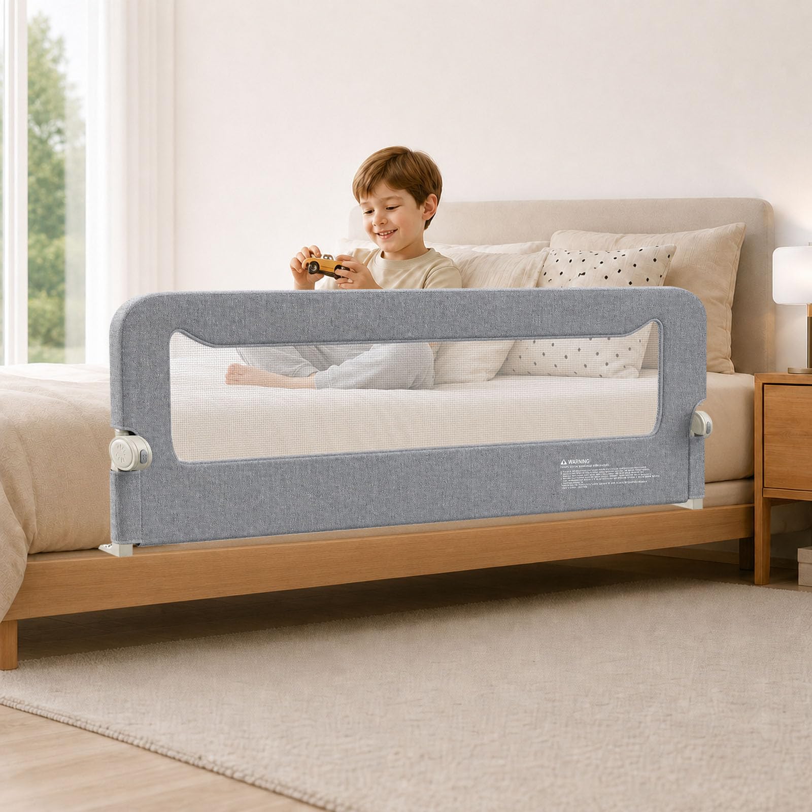 EPROICKS Barrera de cama plegable con sistema de apertura total, 150 cm, con marco de acero reforzado, apto para somieres de cama de altura regulable de todo tipo (gris)