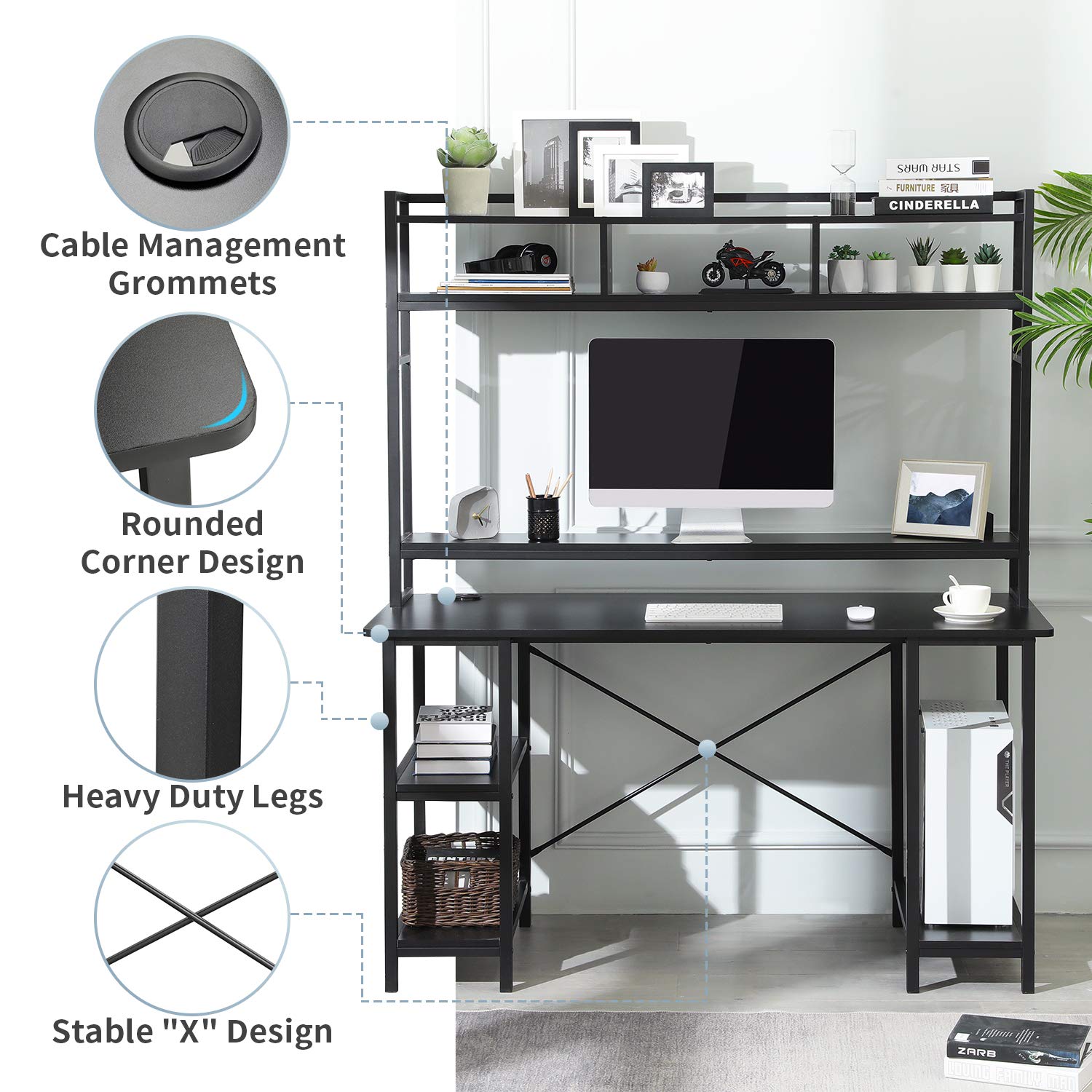 Sedeta Computer Desk with Hutch, Keyboard Tray and Monitor Shelf, 55