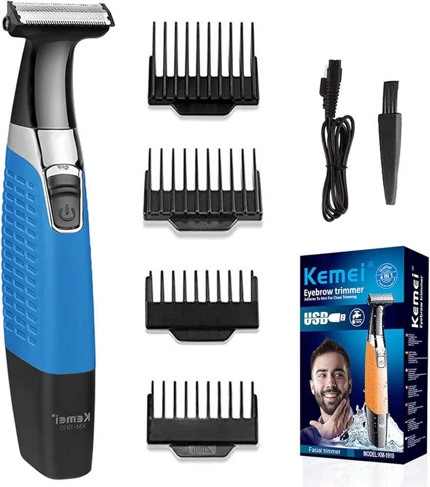 KEMEI Electric Razor, Beard Trimmer Men, Waterproof Beard Grooming,Cordless USB Rechargeable Body Groomer and Hair Remover for Eyebrow, Beard Facial& Body Hair for Men and Women,Blue. View media content in full screen