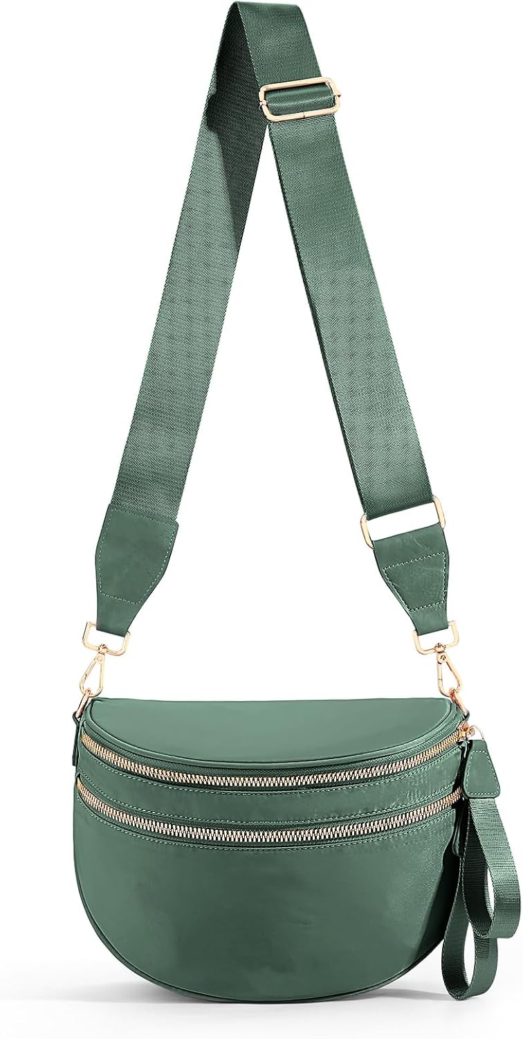 hibear Nylon Bum Bags for Women Crossbody Spacious Checkered Crossbody Bag Large fanny packs for women Belt Purse (pink)