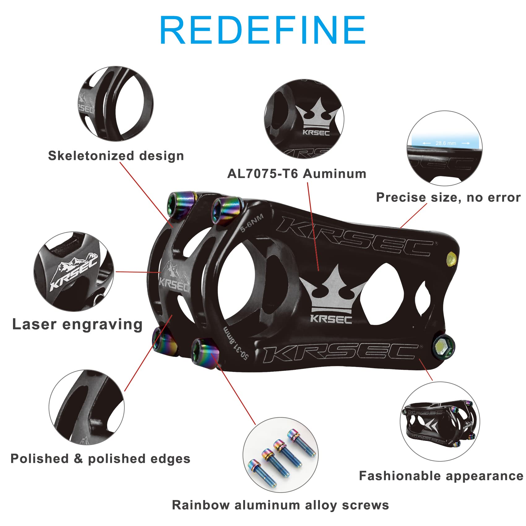 Potence VTT FOMTOR 31,8 Mm X 50 Mm – 0°, Alliage Alu 6061, Ultra-légère, 5 Couleurs, Pour Vélo De Route, Montagne, BMX