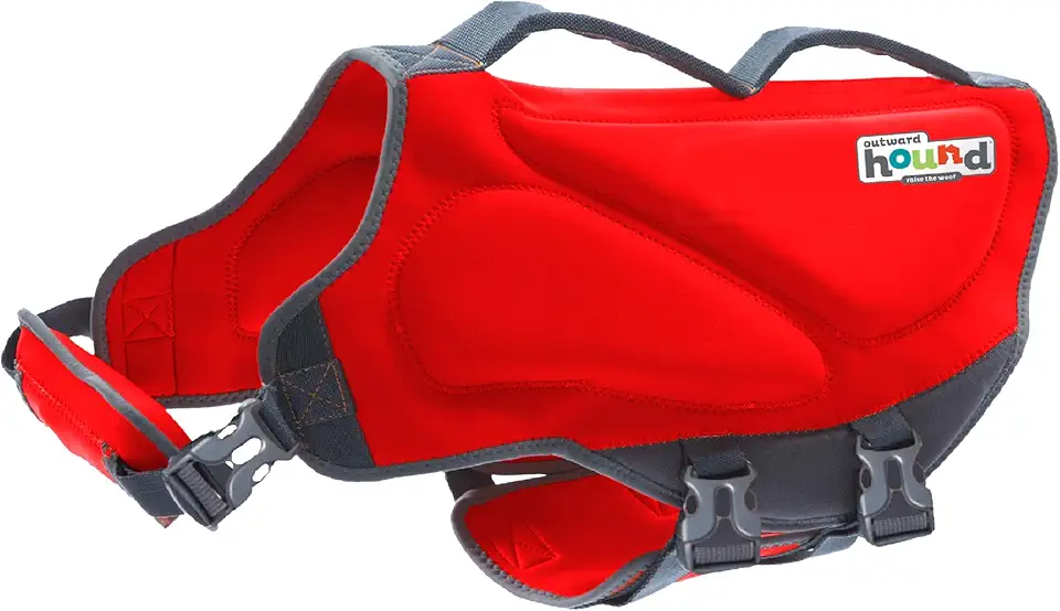 Outward Hound Colete salva-vidas Dawson Swim Dog de neoprene de alto desempenho para natação, passeios de barco e segurança na água, médio, vermelho