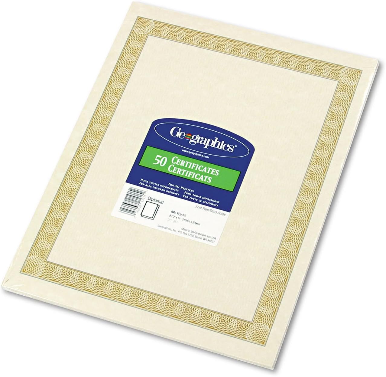Geographics : Parchment Paper Certificates, 8-1/2 x 11, Natural Diplomat Border, 50 per Pack -:- Sold as 2 Packs of - 50 - / - Total of 100 Each
