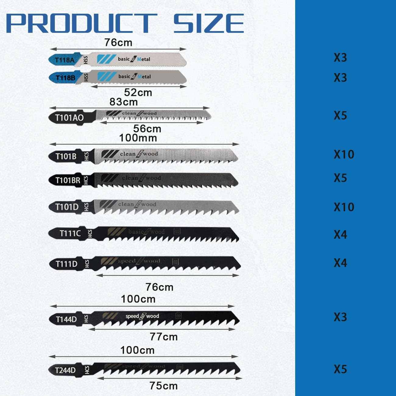 52PCS Jigsaw Blades for Wood Metal Plastic,T Shank Jig Saw Blades Set(T118A,T118B,T101AO,T101B,T101BR,T101D,T111C,T11D,T144D,T244D)