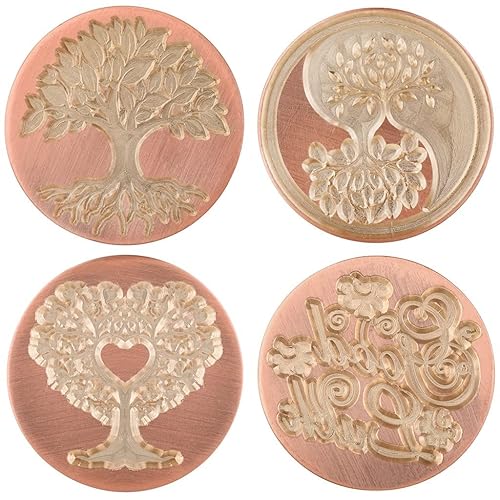 Miniatura 5 de rockcloud Juego de sellos de cera, 4 sellos de cera de sellado de cobre con 1 mango de sello de obsidiana negra para tarjetas, sobres, decoración de