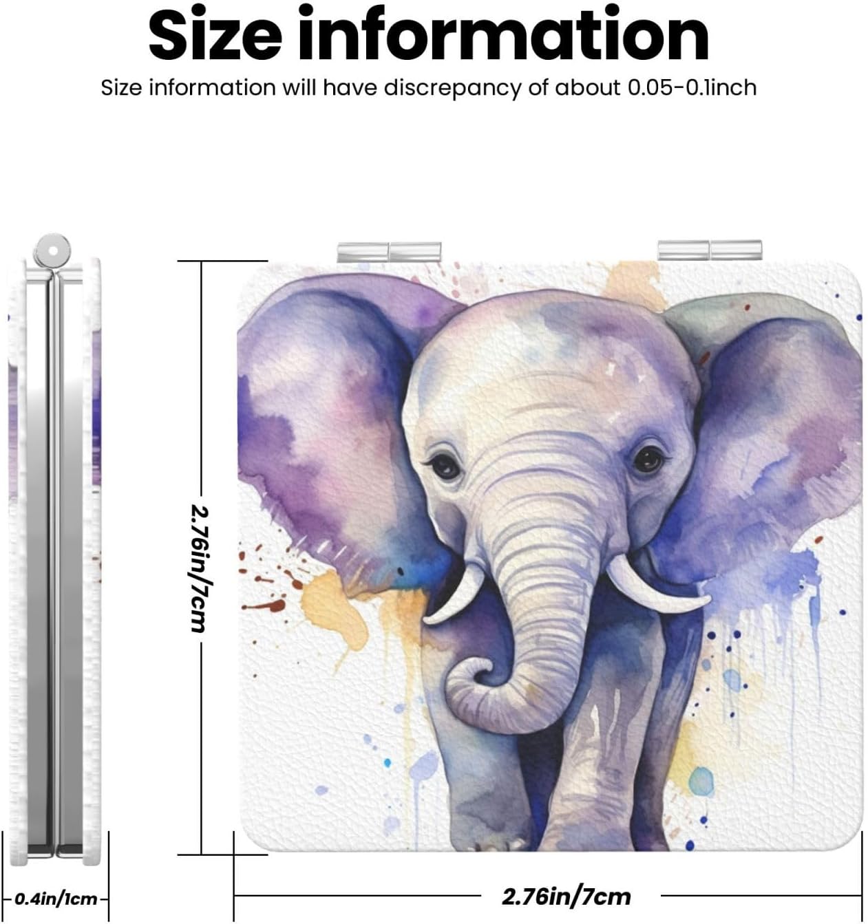 Cute Baby Elephant Watercolor Compact Mirror Small Travel Makeup Mirror 2X 1x Magnification Portable Folding Mirror Lightweight Metal Cosmetic Pocket Mirror for Women Gifts image 3