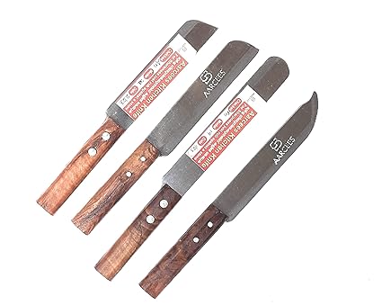 AARCEES Kerala Model Narrow Kitchen Knife Set, of 4, for Vegetables..Made in High Carbon Steel Finish Iron with Teak Wood Handle.Different Handy Models of Round and Sharp Edges.