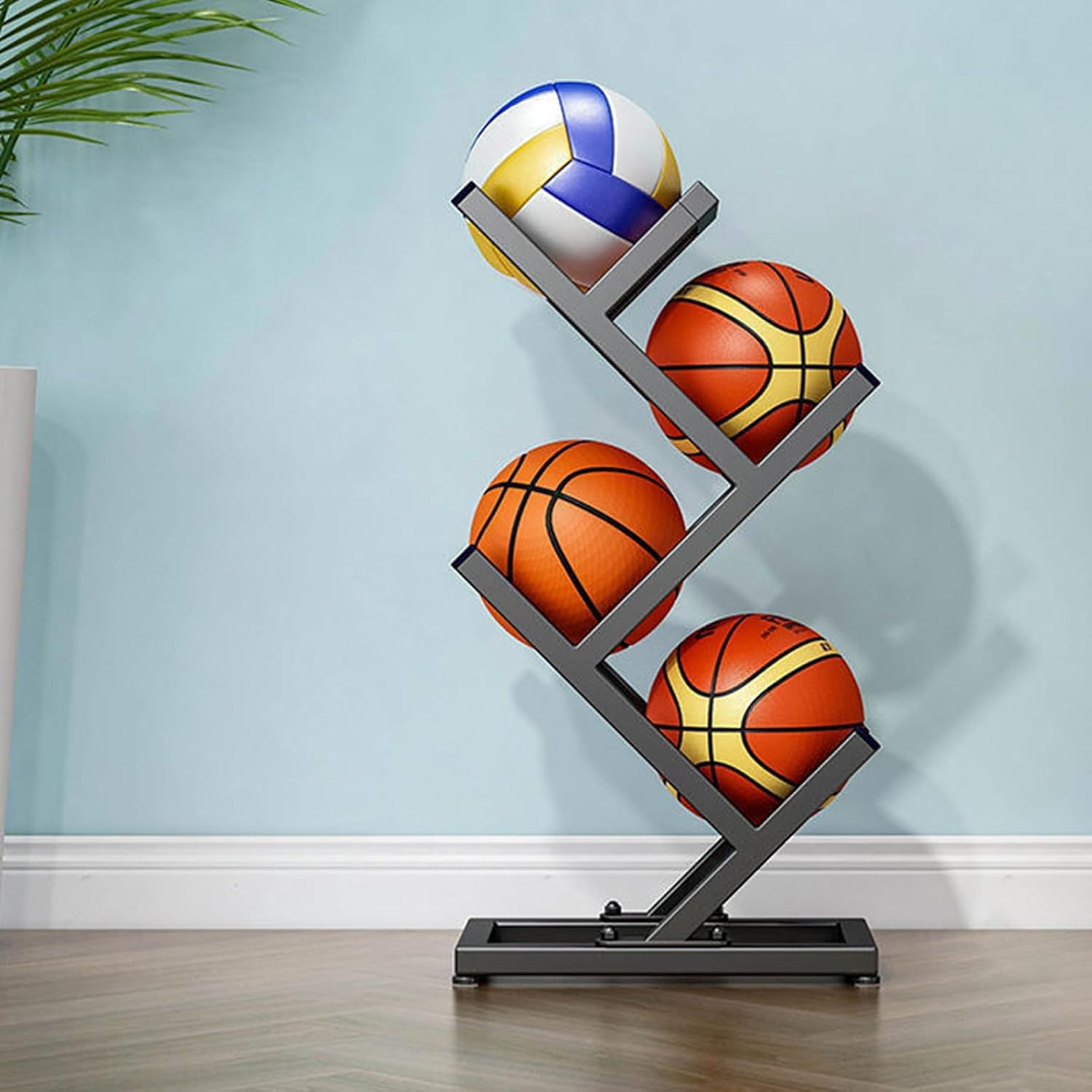 Vertical Ball Storage Rack, Freestanding Basketball Rack Holder and Organizer, Extra Large Capacity Metal Ball Rack for Basketball Rugby Volleyball Football Display (Bianco-3)