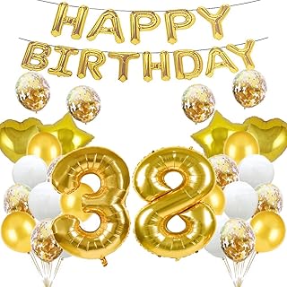 GLZLMM 38th Birthday Balloon 38th Birthday Decorations Gold 38 Balloons Happy 38th Birthday Party Supplies Number 38 Foil ...