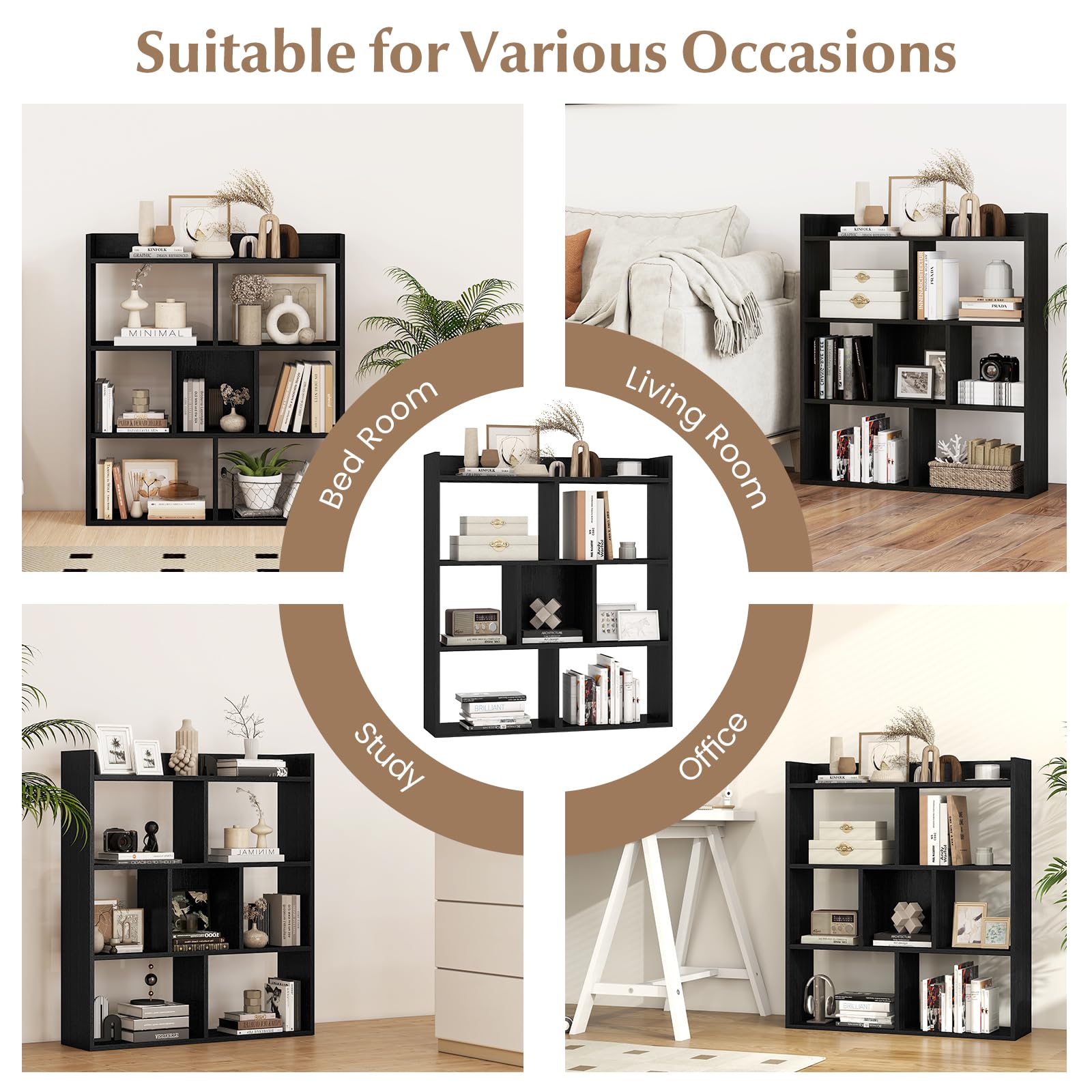 GIANTEX Libreria a libro aperta a 7 cubi, libreria con dispositivi antiribaltamento, mobile cubo per camera da letto, ufficio, soggiorno, 80 x 20 x 90 cm, colore: nero