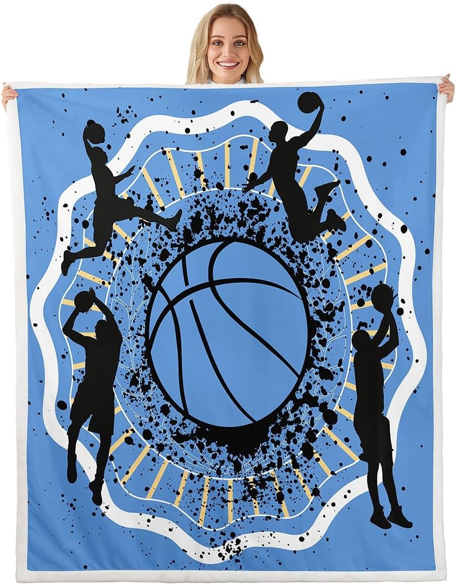 Erosebridal Black Basketball Fleece Blanket Twin Size for Boys Teens Sports Theme Basketball Sherpa Flannel, Vibrant American Flag Baby Blanket, Great Gift for Basketball Enthusiasts