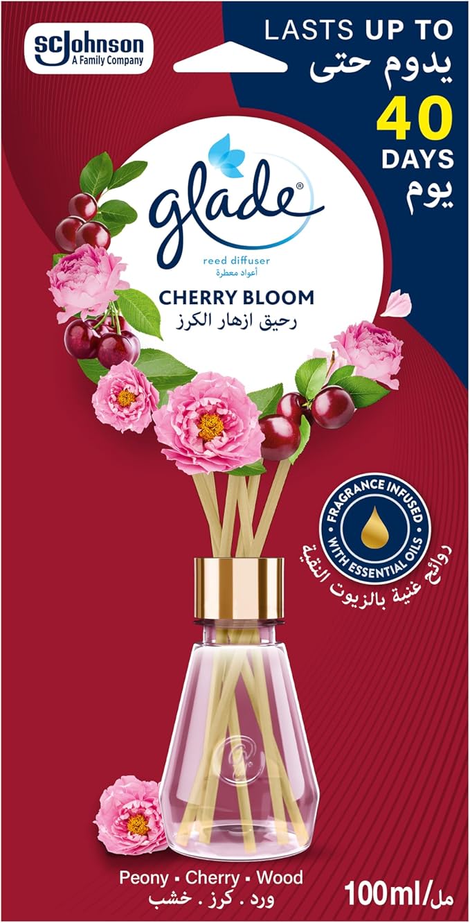 Glade Peony & Cherry Reed Diffuser, 100ml, Lasts for up to 40 days ...