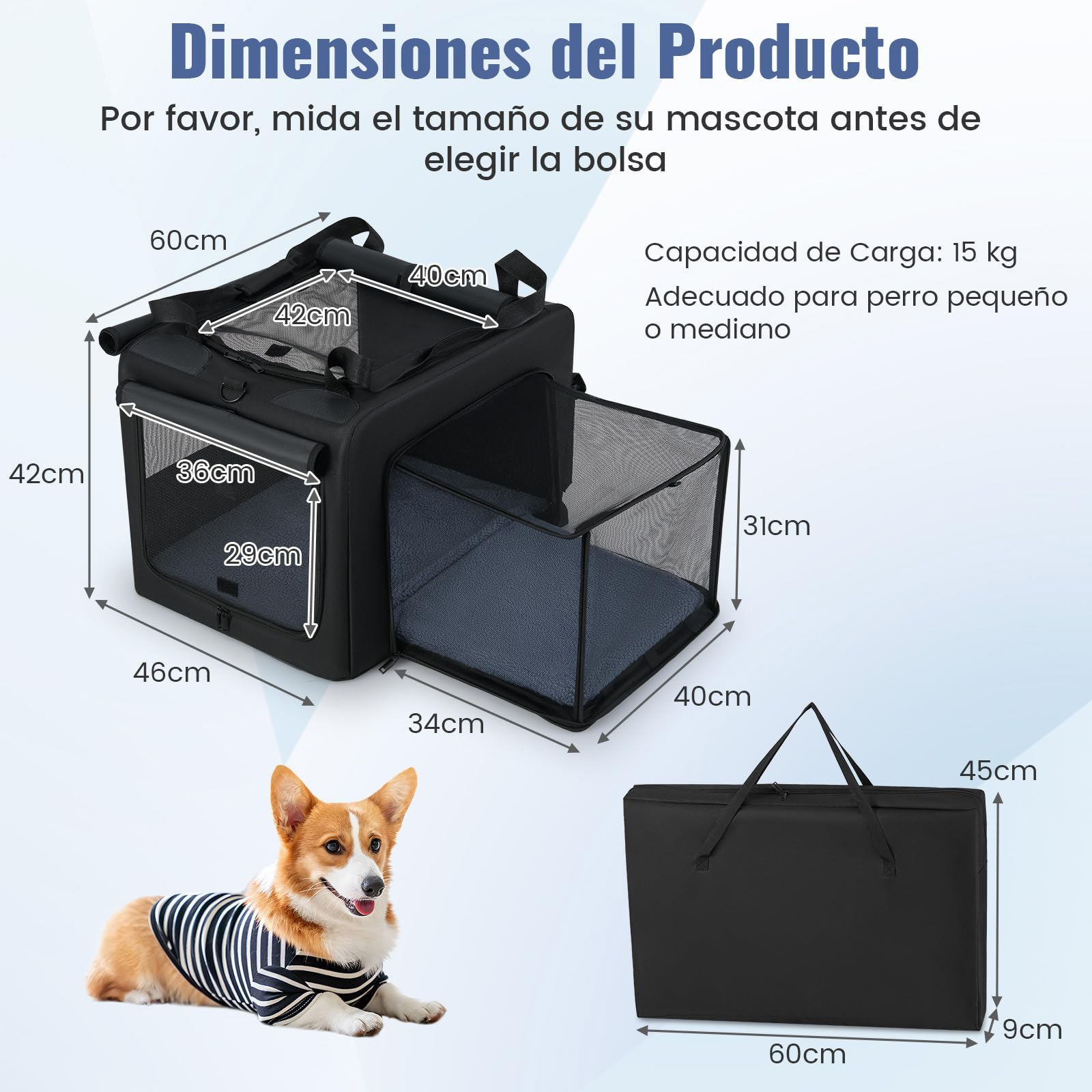 GYMAX Transportín para Perros, Mochila Extensible para Gatos con Ventanas de Malla, Espacio Extra, Bolsillos Laterales y Portavasos, Alfombra Suave, Bolsa para Mascotas Plegable (Negro+Gris, S)