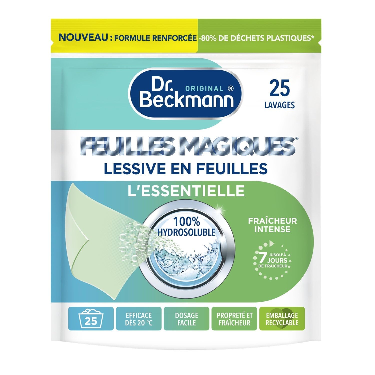 DR BECKM. – Lessive en Feuilles Ultra Pratique, Parfum Fraîcheur Intense, Pack 25 Feuilles - Lot de 3 - vendu par Lot