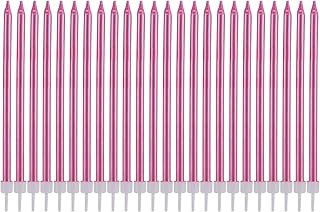 Pfizermay 24 Count Metallic Birthday Candles in Holders Pink Tall Birthday Cake Candles Long Thin Cupcake Candles for Birthday Wedding Party Decoration (Pink)
