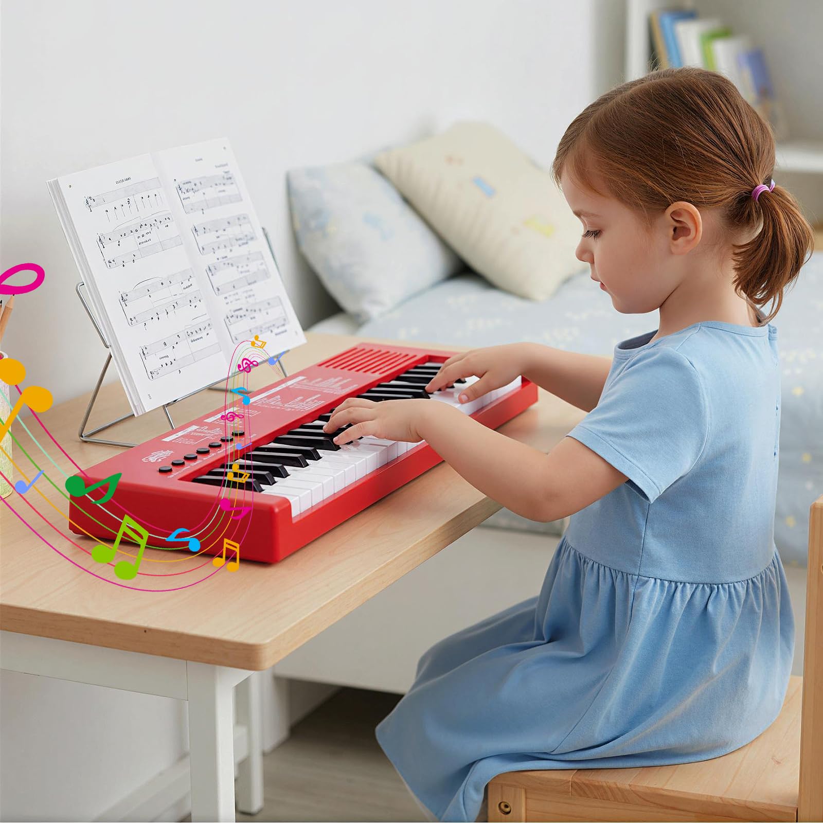 COSTWAY Pianoforte Digitale 37 Tasti per Bmabini 3+Anni (Rosso) | Pianola Portatile con 8 Ritmi, 8 Timbri e 22 Demo, Tastiera Musicale Educativo con Microfono e Cavo USB