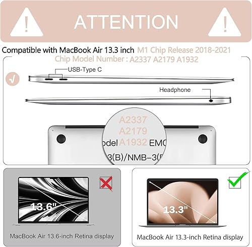 Miniatura 6 de Anban Funda compatible con MacBook Air de 13 pulgadas M1 2022 2021 2020 2019 2018 versión A2337 A2179 A1932 Touch ID, funda rígida de plástico para
