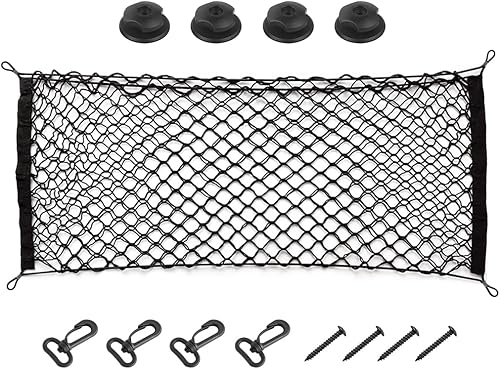 Hanemia Red de carga trasera para automóvil, red organizadora de almacenamiento elástica ajustable, red de almacenamiento de carga para maletero,