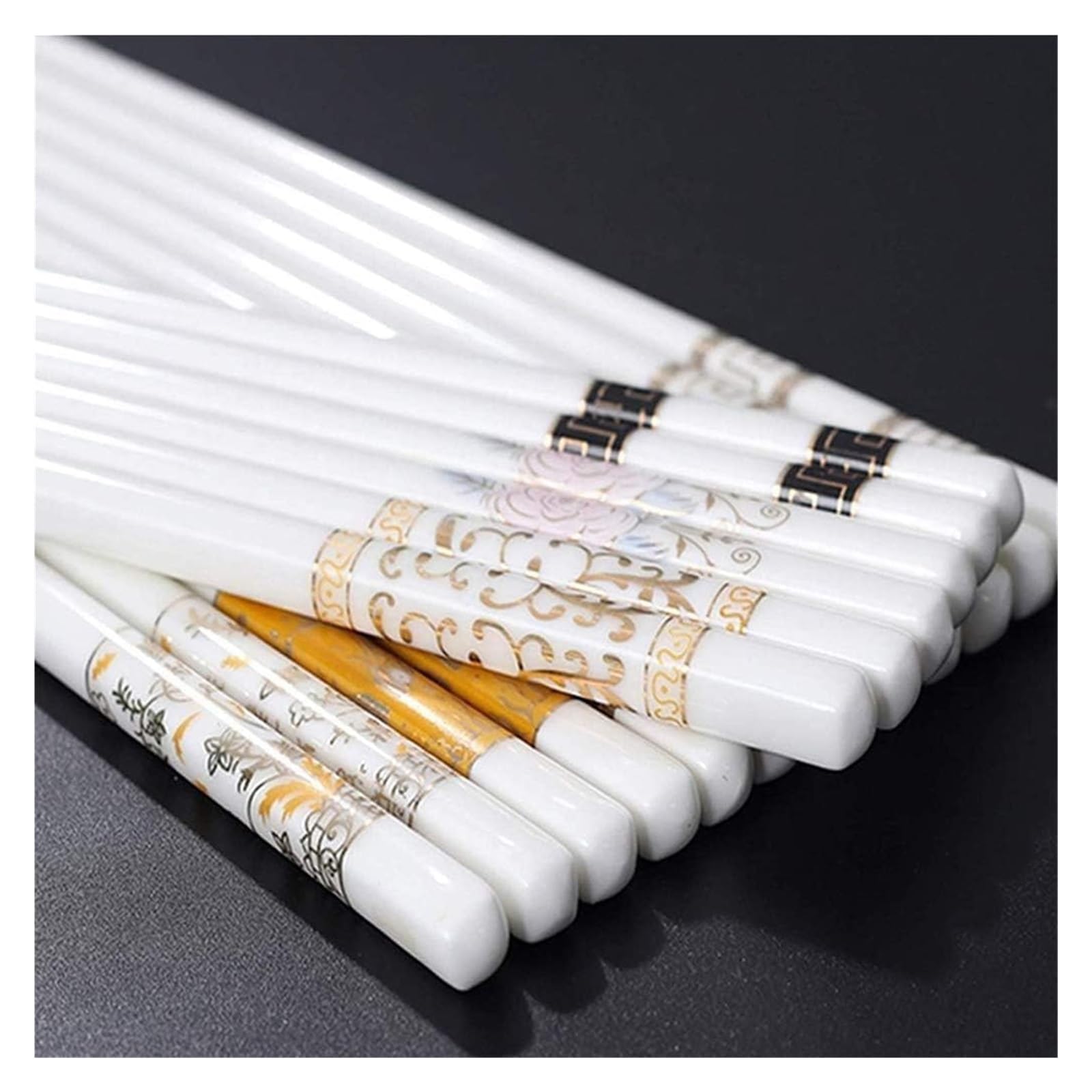Baguettes en céramique, Chopstickshopstick Set de baguettes, 5 paires réutilisables en céramique, coffret cadeau porcelaine blanche(1)