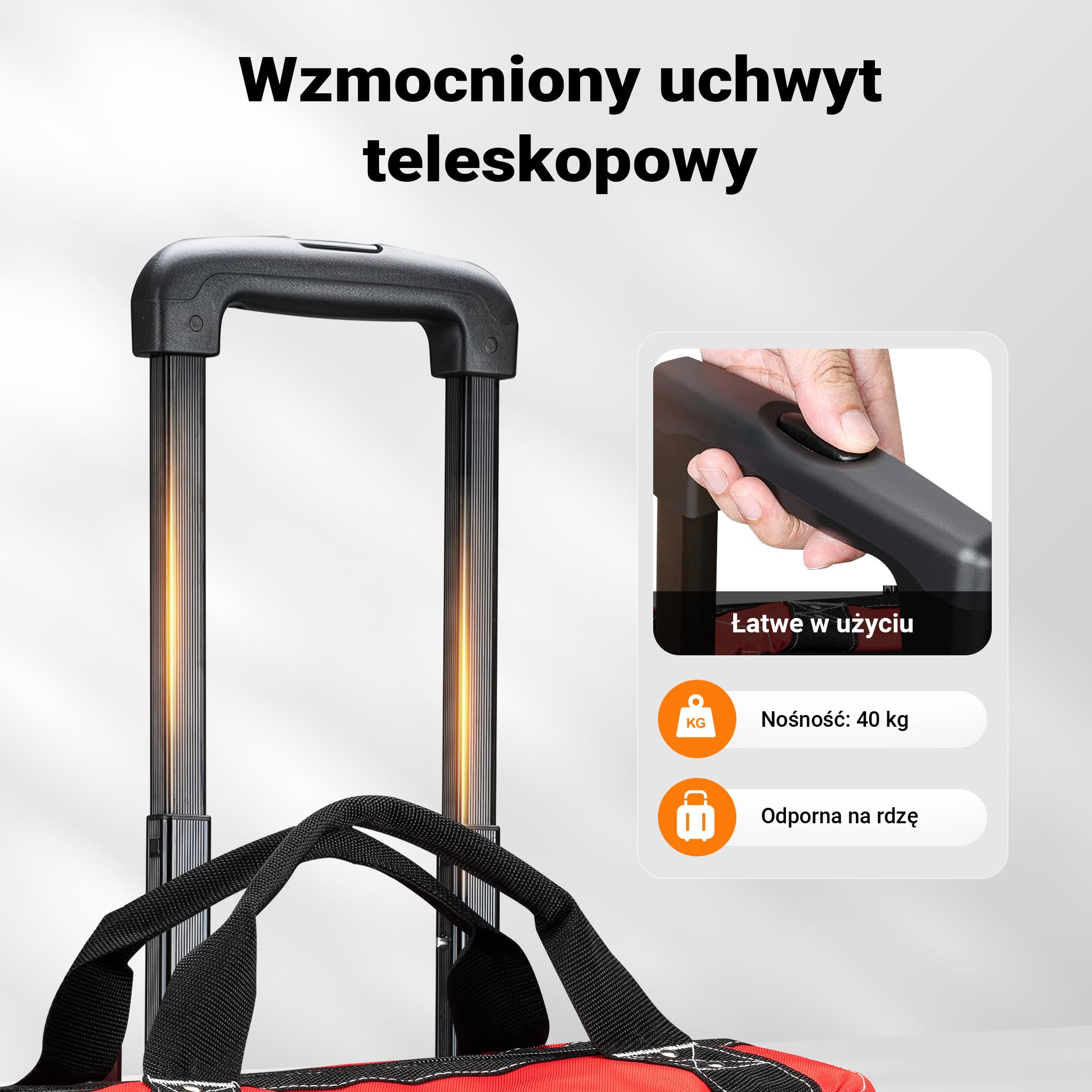Wiltec Torba na narzędzia do 40 kg z 19 kieszeniami, na kółkach z teleskopowym uchwytem, walizka narzędziowa