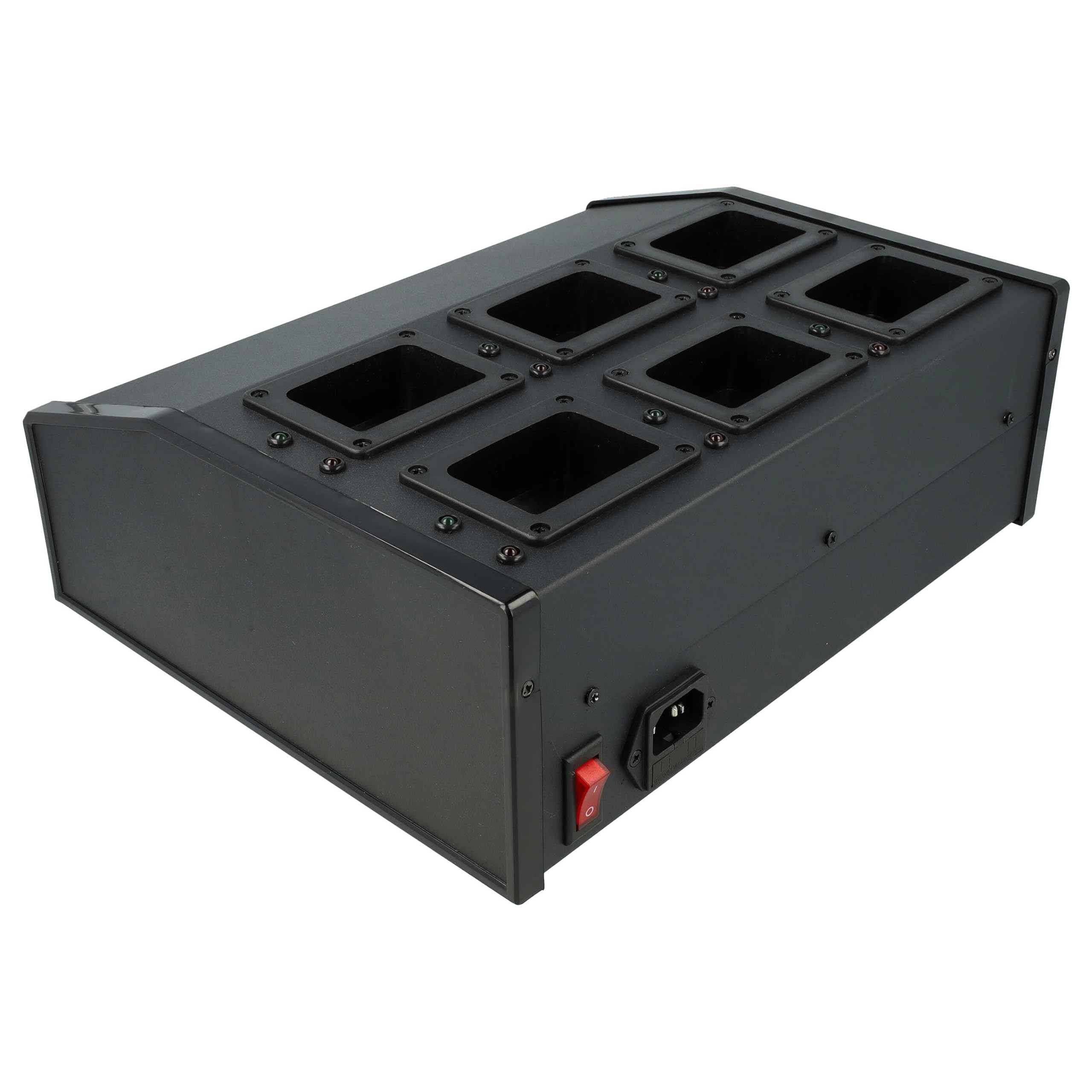 vhbw Cargador 6 Compartimentos Compatible con Kenwood KNB-57, KNB-56N, KNB-57L baterías de Radio - Estación de Carga + Cable Corriente, 12 V, 6 A