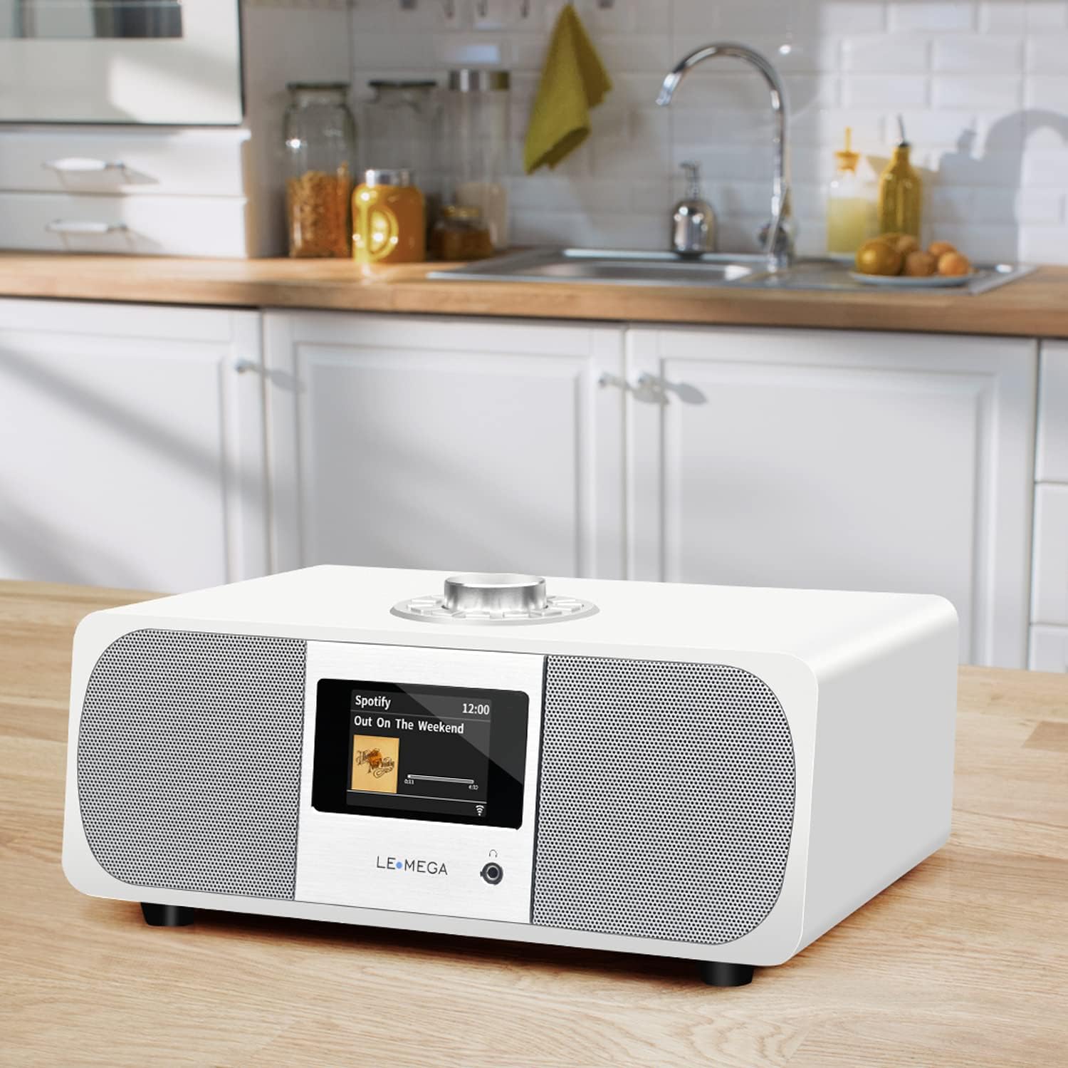 LEMEGA M3+ WiFi Smart Radio,Internet Radio,FM Digital Radio,Spotify Connect,Bluetooth Speaker,Stereo Sound,Wooden Box,Headphones-Out,AUX-in,40 Presets,Dual Alarms Clock,Remote and App Control – White