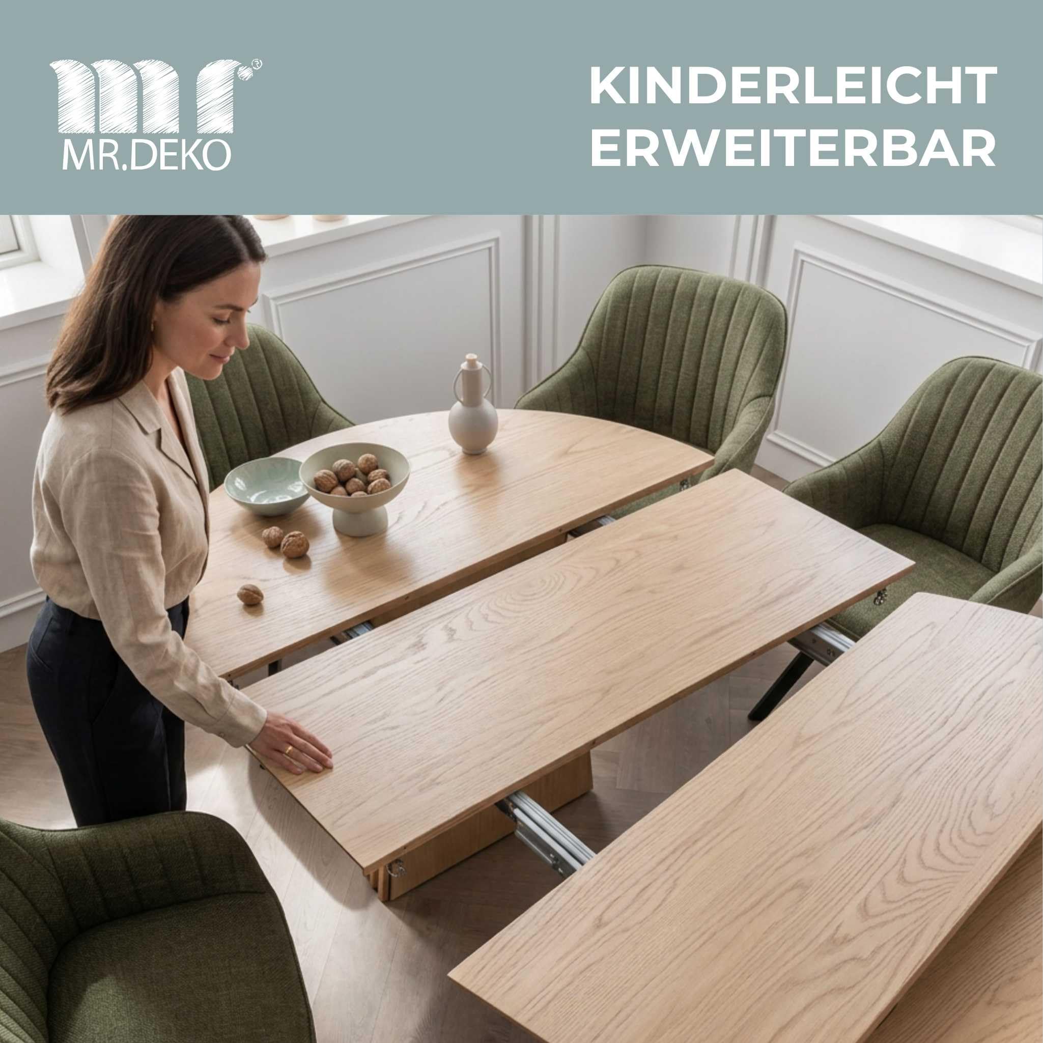MR. DEKO Esstisch Eiche Tisch ausziehbar 120/210x120cm Küchentisch Holz