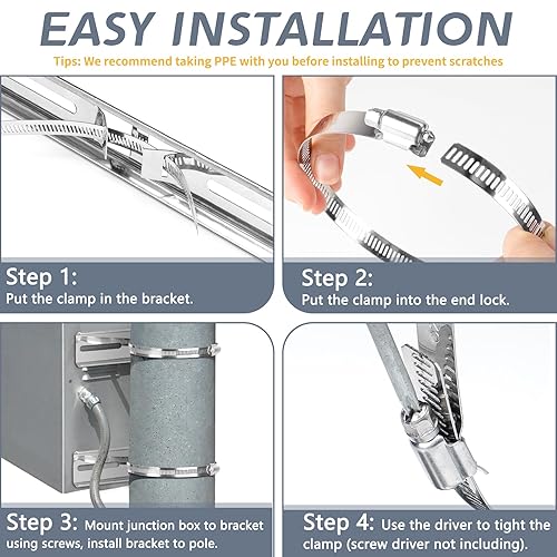 Miniatura 5 de Flamorrow Kit de montaje de poste, soportes de acero inoxidable 304 de 11.8 x 2 pulgadas con abrazadera ajustable de 1.969-7.874 in para cajas de