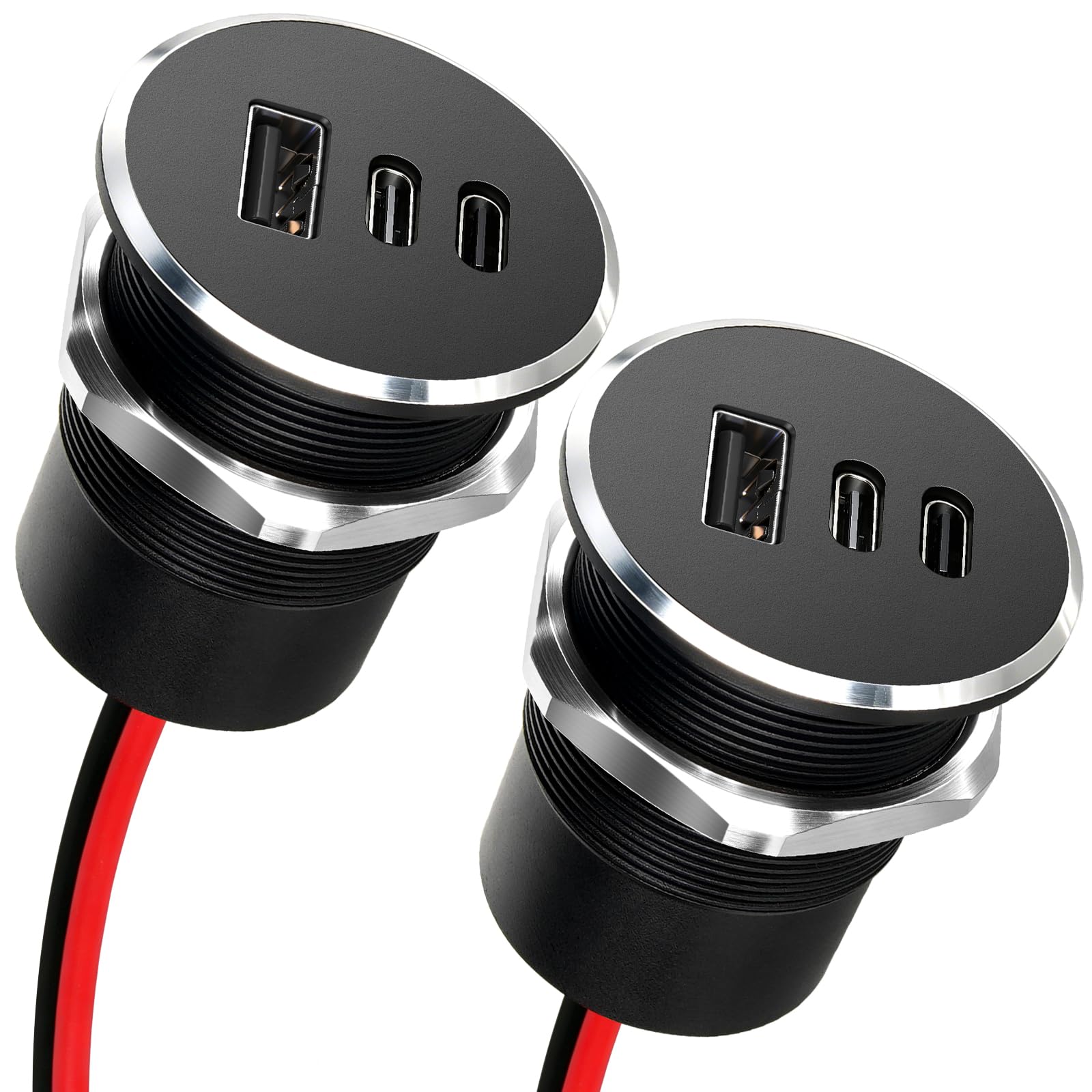 Gniazdo USB C 12 V, kamper USB, całkowicie aluminiowe, podwójny port typu C PD 3.0 i QC3.0 szybka ładowarka do samochodu, kampera, furgonetki, łodzi, ciężarówki, 2 szt