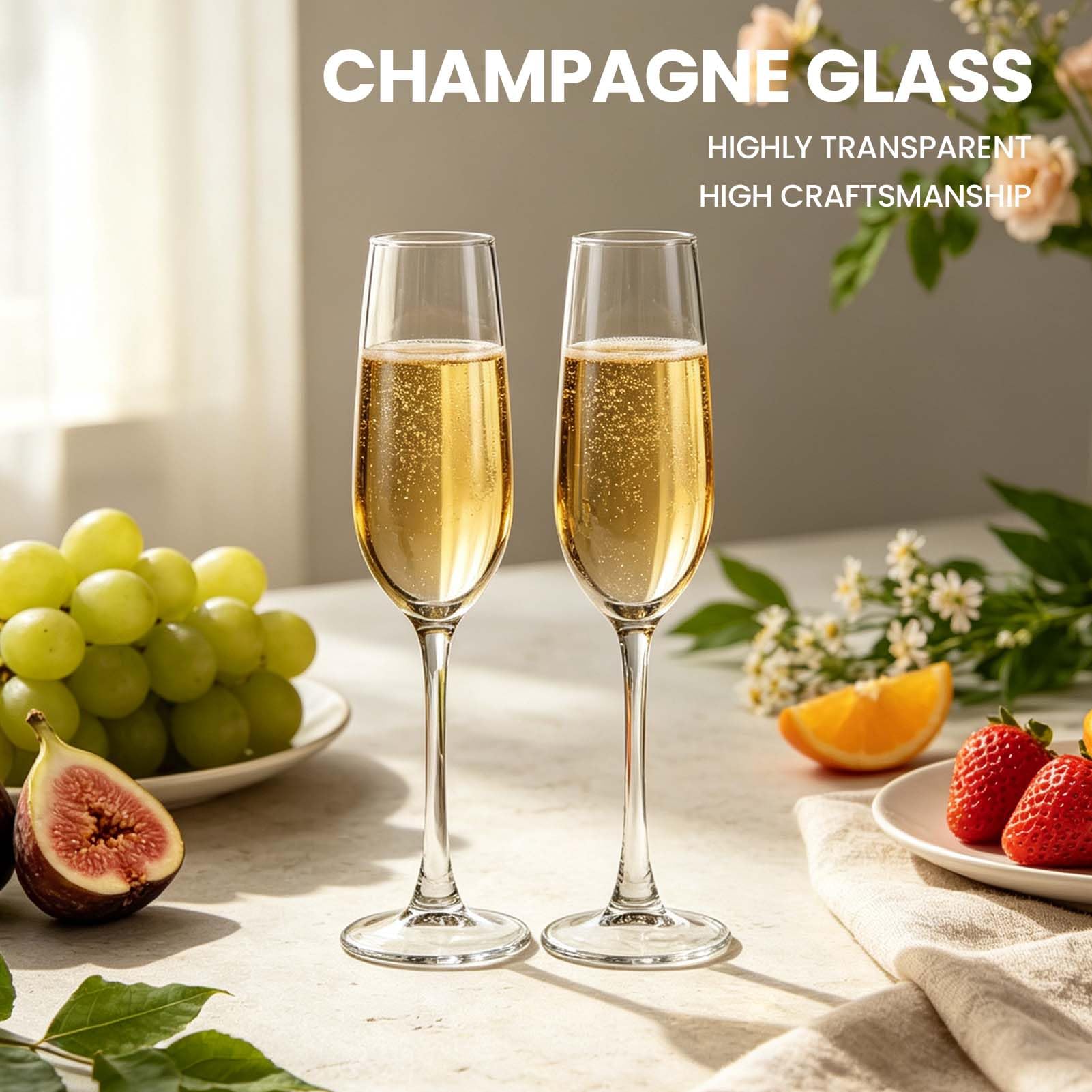 Set di 6 calici da champagne in cristallo, 200 ml, regalo per compleanno, matrimonio, Natale, bicchieri da champagne trasparenti scintillanti per donne e uomini, lavabili in lavastoviglie