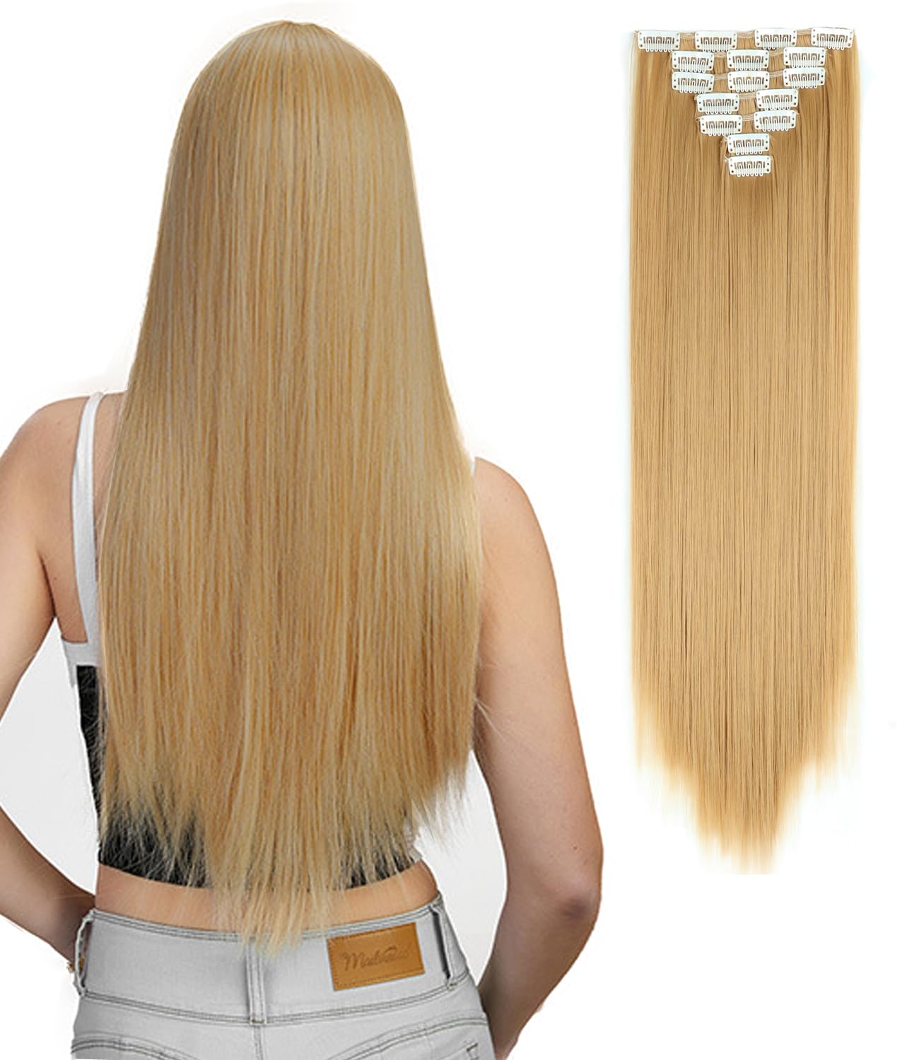 Royalfirst Clip in Hair Extensions for Women 22 Inch 7PCS Clip Ins Long Straight Hair Extension Double Weft Synthetic Thick Hairpieces Halloween Cosplay Daily Use (27#)