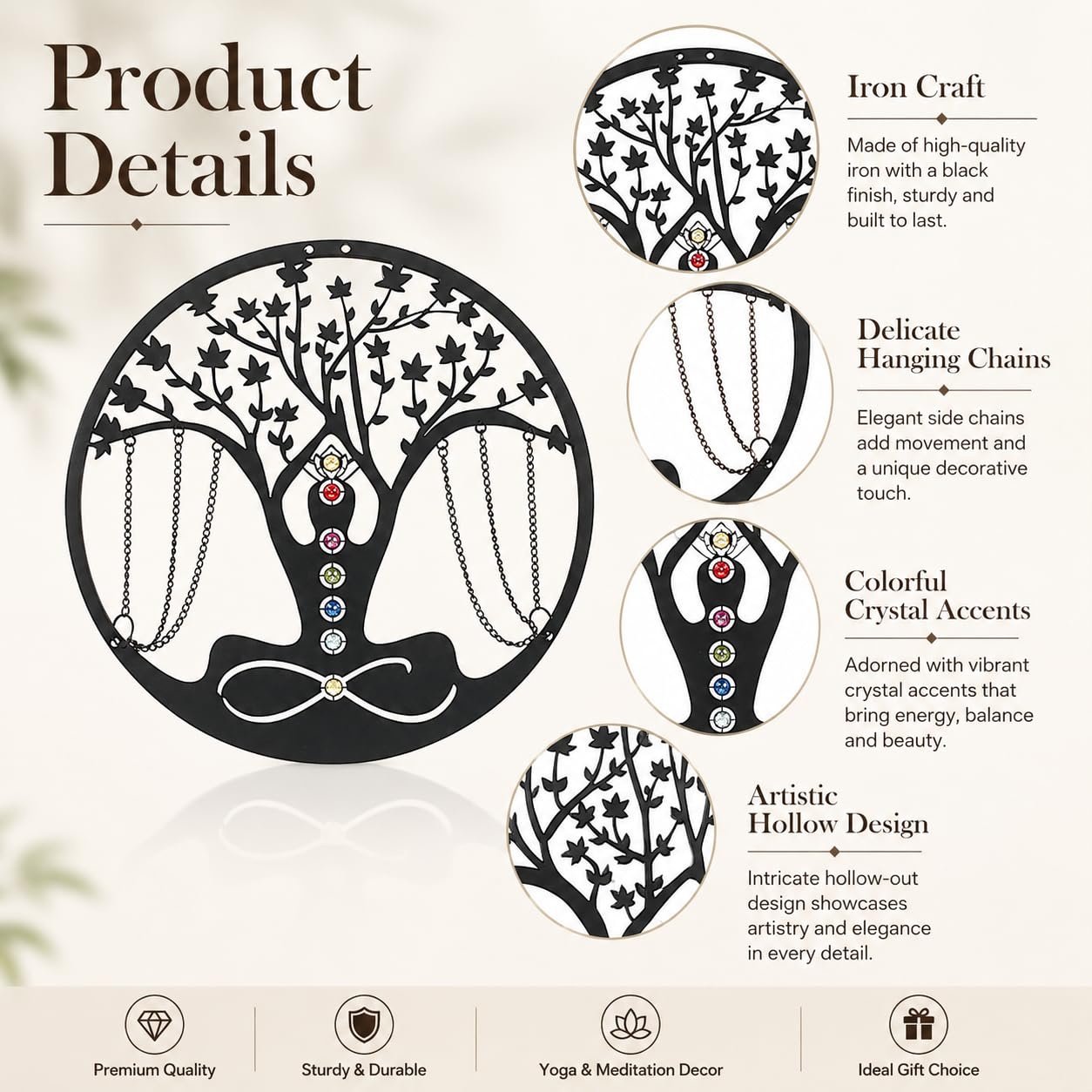 Decorazione da parete in metallo per yoga e meditazione nera, ideale come decorazione per la casa, per esterni, giardino, patio, soggiorno, camera da letto, collezione, per yoga, donna, 34 cm