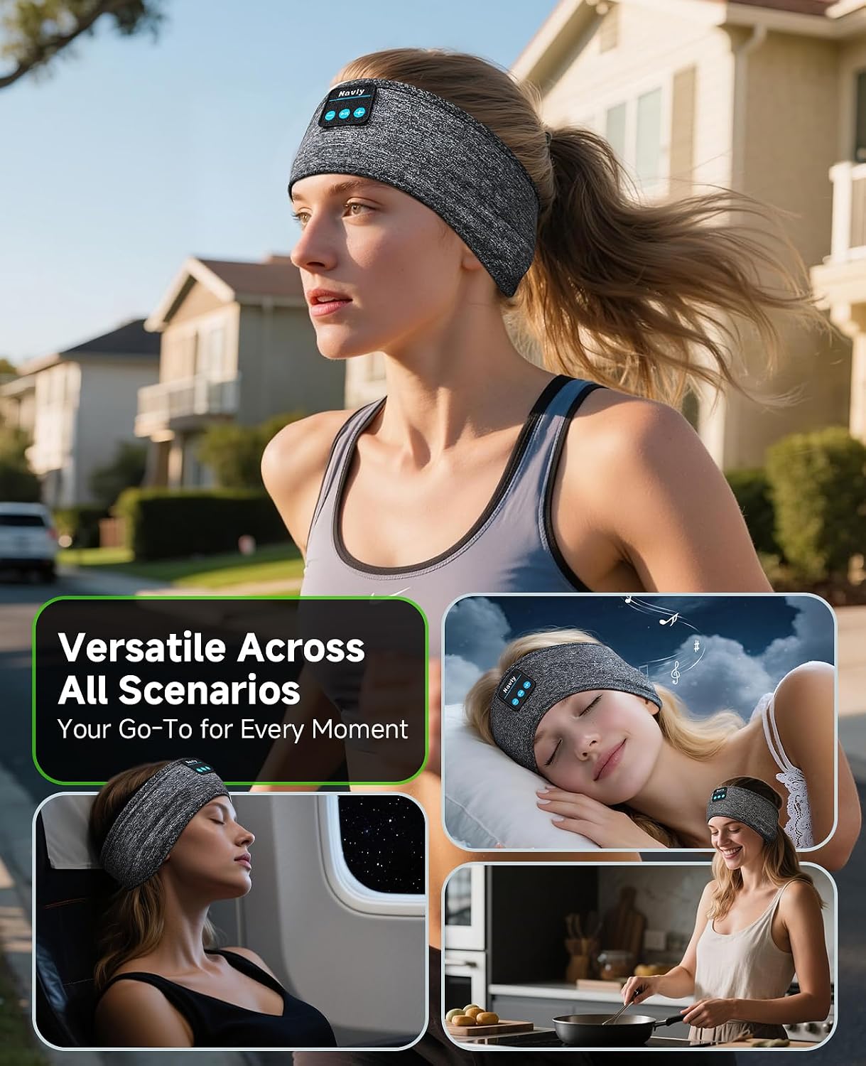 Navly Bluetooth 5.4 Sleep Headphones - 3-in-1 Wireless Music Sleep Mask with Ultra-Thin Speakers for Side Sleeping Adults & Teens, Comfortable Headphones for Women and Men (Deep Grey)