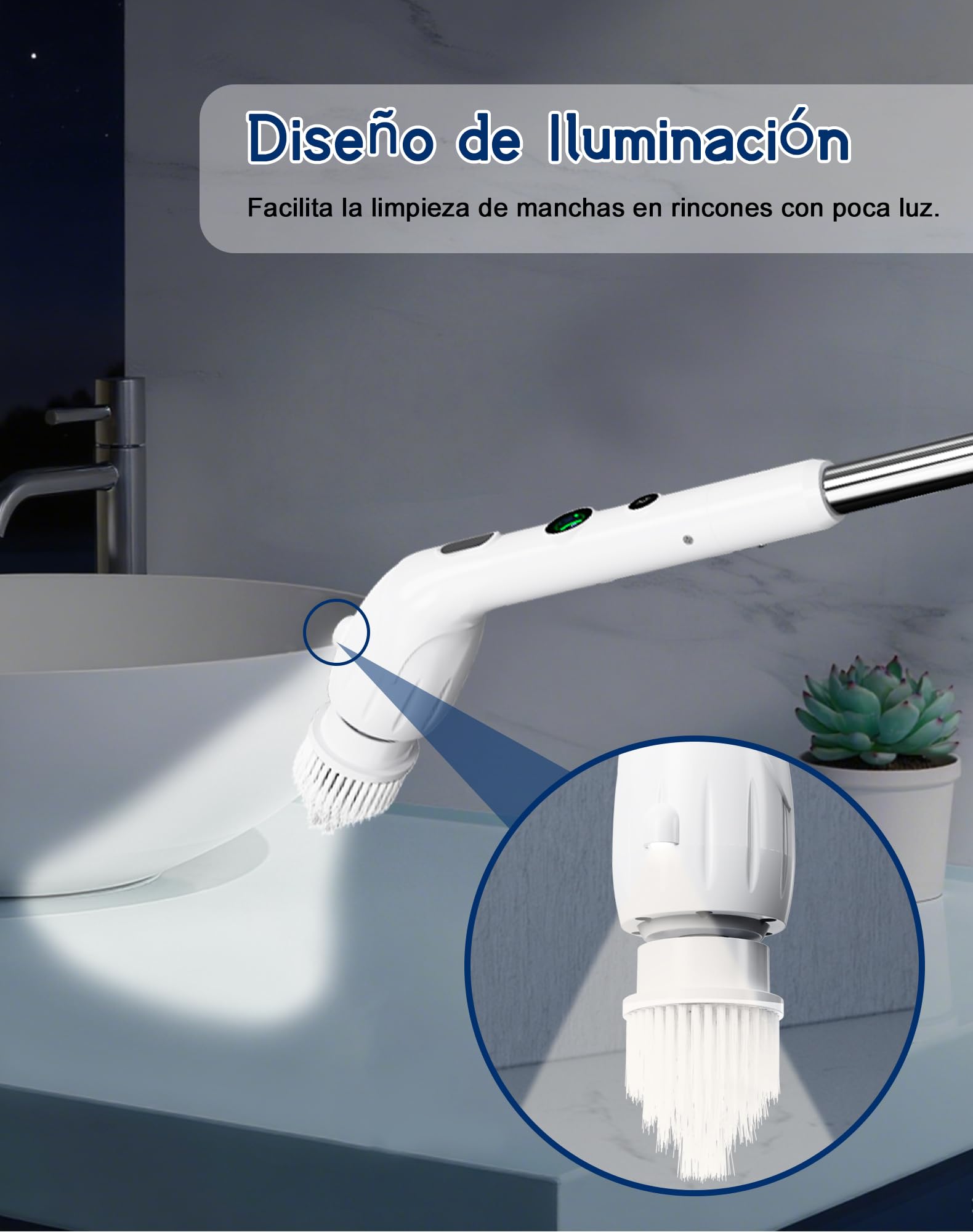 Cepillo Electrico Limpieza Hogar con 4 Cabezales Intercambiables, 2 Velocidades, Cepillo Giratorio Recargable con 2500 mAh Batería, IPX7 Impermeable, Mango Telescópico para Baño, Cocina, Suelos