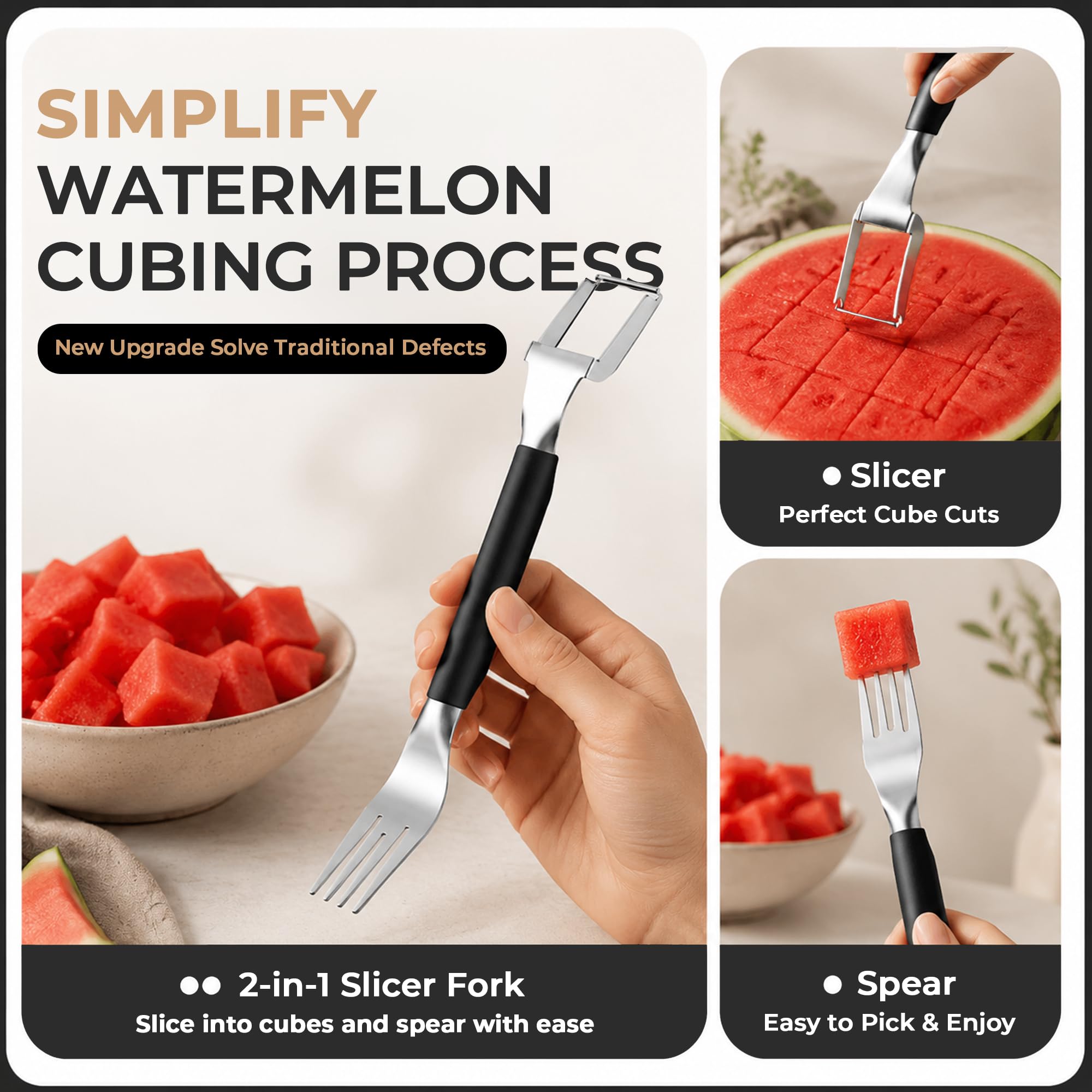 Watermelon Cutter & Fork - Dual Stainless Steel -3