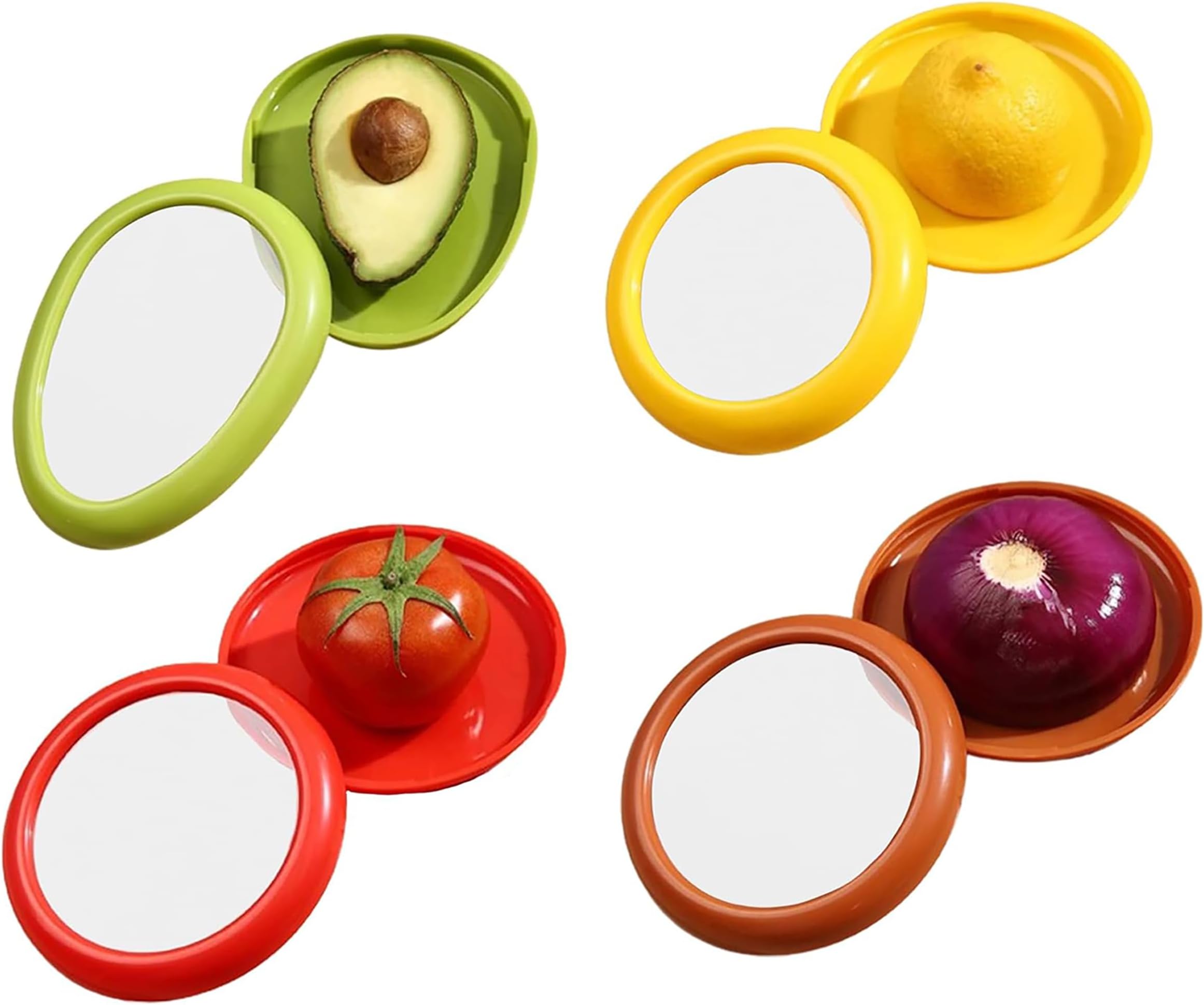 4 Piece Stretch Pod Set for Avocado, Onion, Lemon and Tomato Saver, Reusable Silicone Food Saver, Avocado Stretch Storage Container, Fruit and Vegetable Storage Food Storage Box.