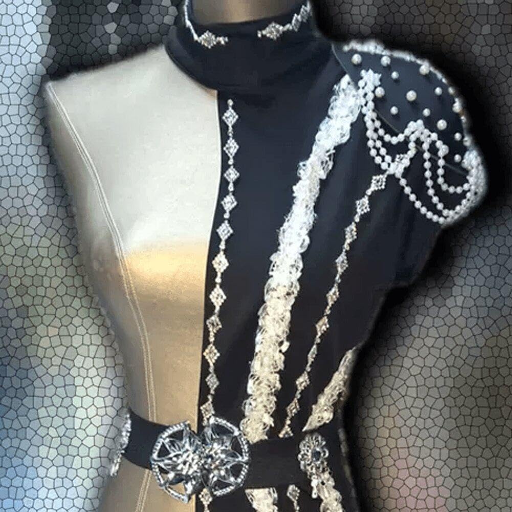 Justaucorps À Paillettes Brillantes pour Femmes, Une Pièce en Patchwork À Franges avec Col en Chaîne De Perles, Costume De Danse Latine Jazz pour Salle De Bal