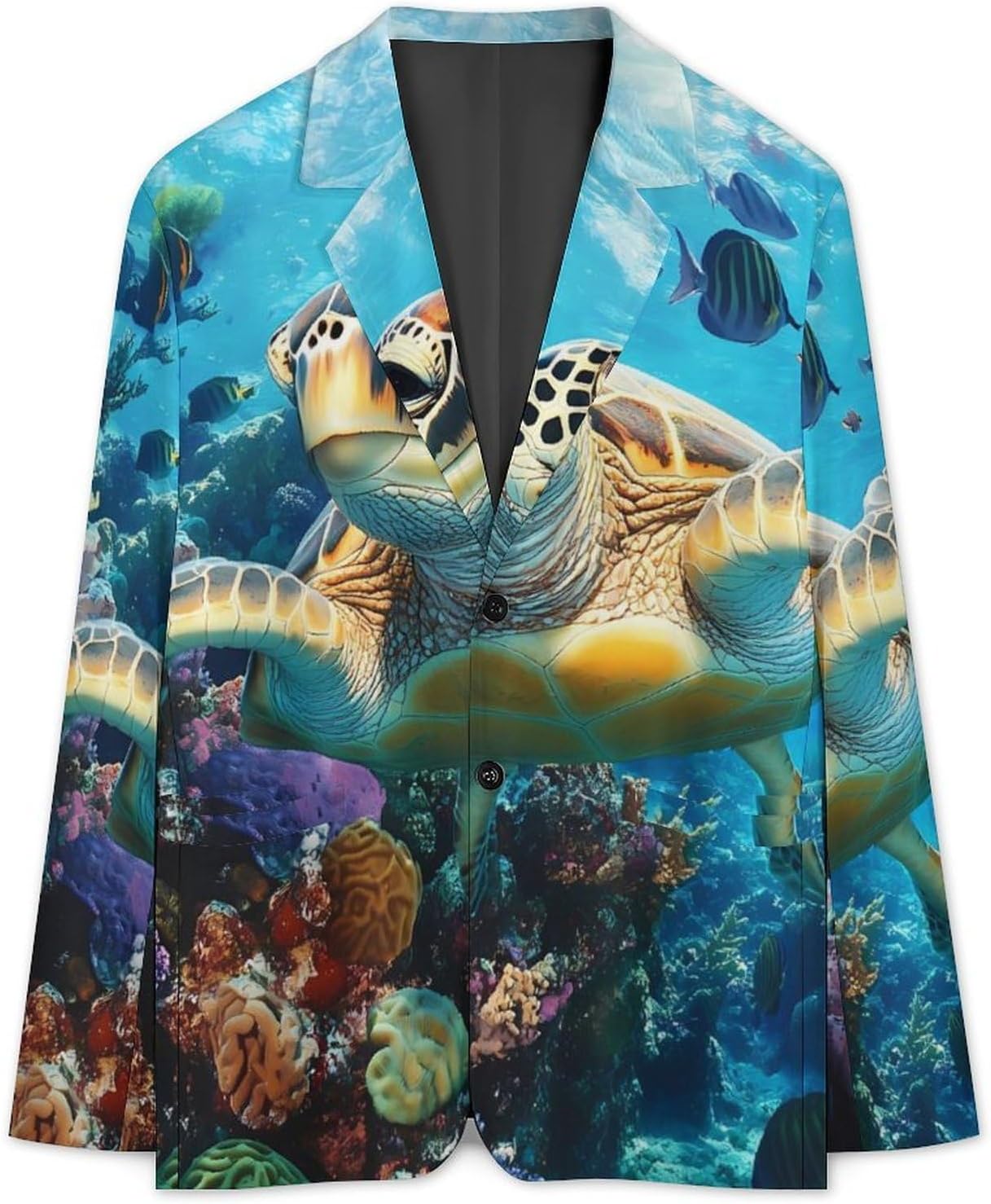 Ocean Turtles Coral Tropical Fish Fashion Blazer for Men Suit Jackets Lightweight Button Lapel Sport Coats