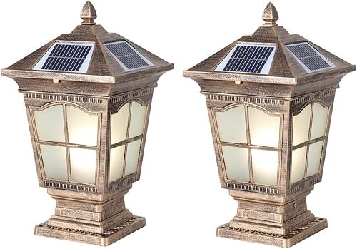 Miniatura 8 de DAHGEO Luces de poste para exteriores sensor de lámpara solar LED con base de alimentación 2 modos luces de columna para exteriores lámpara de