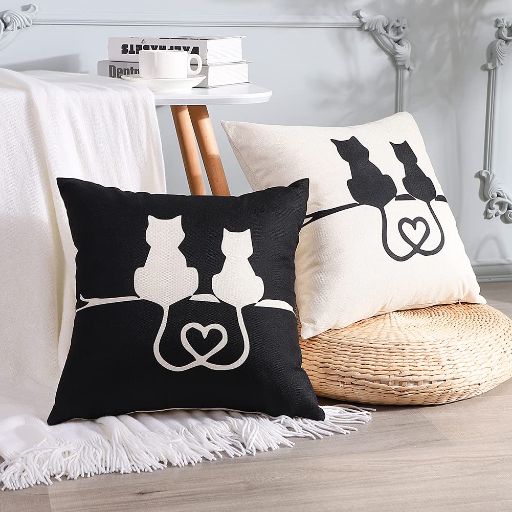 ArtscopeCouple Cat Cushion Covers, Set of 2 Modern Decorative Square Pillowcases Throw Pillow Covers 45x45cm for Garden Sofa Bedroom Car Home Decor