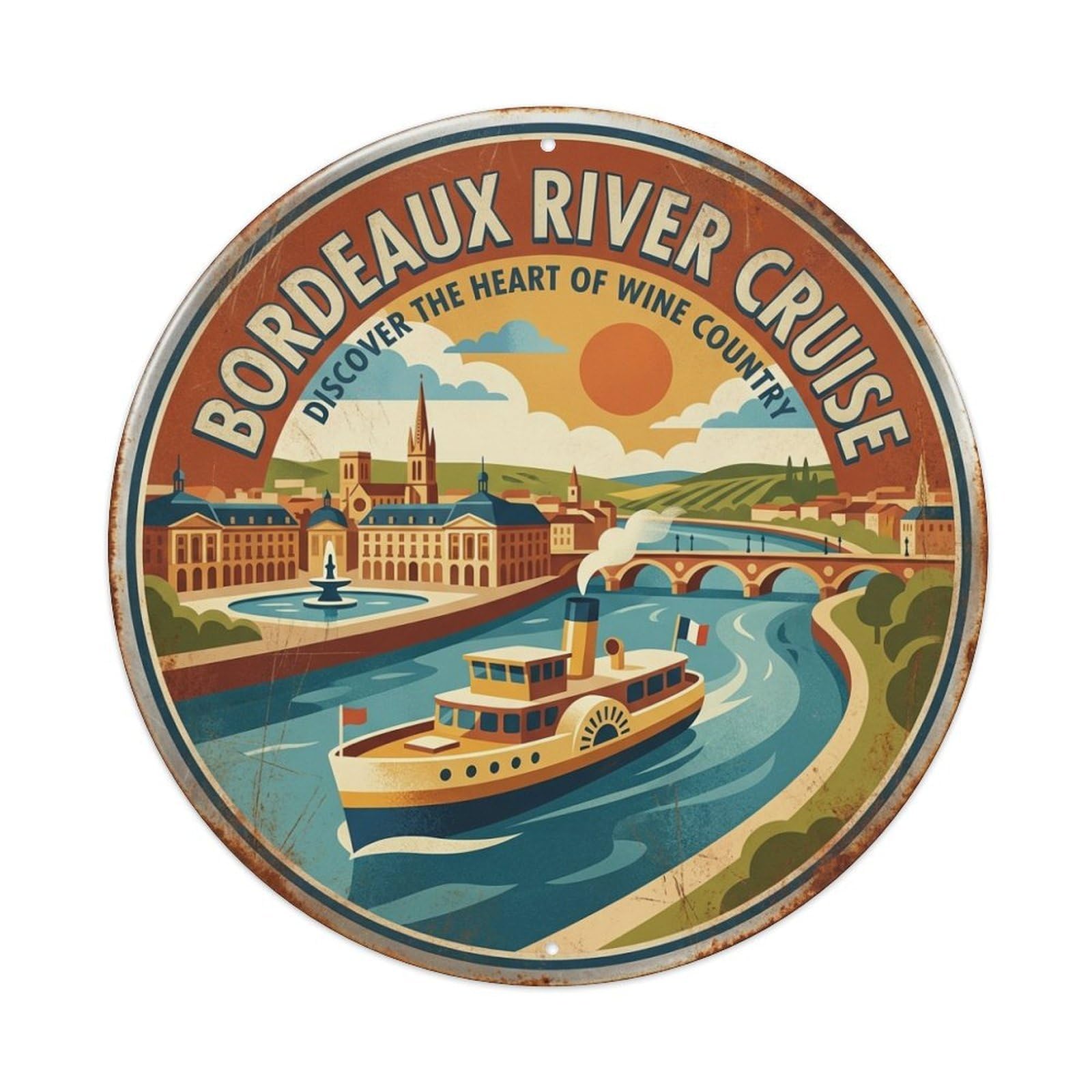 River Cruise City Travel France Bordeaux Metal Tin Sign