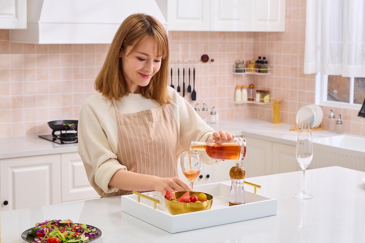 16"x12" Serving Trays with Handles, White Decorative Serving Tray, Ottoman Trays, Living Room, Bathroom, and Outdoors Decorative Trays (White) - Image 3