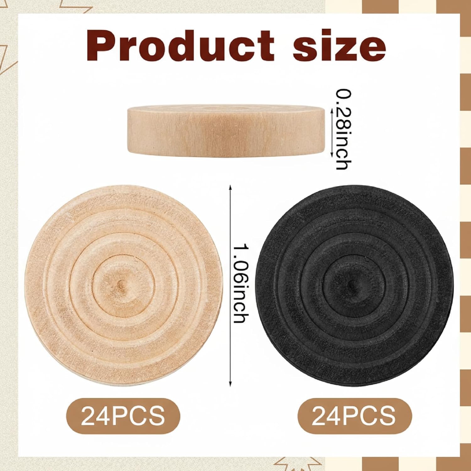 Sumind 48 Pcs Wooden Checkers Pieces 1.06 Inch Checker Pieces in Drawstring Storage Pouch Board Game with Stackable Ridge for Travel Office Backgammon Game(Black, Natural)