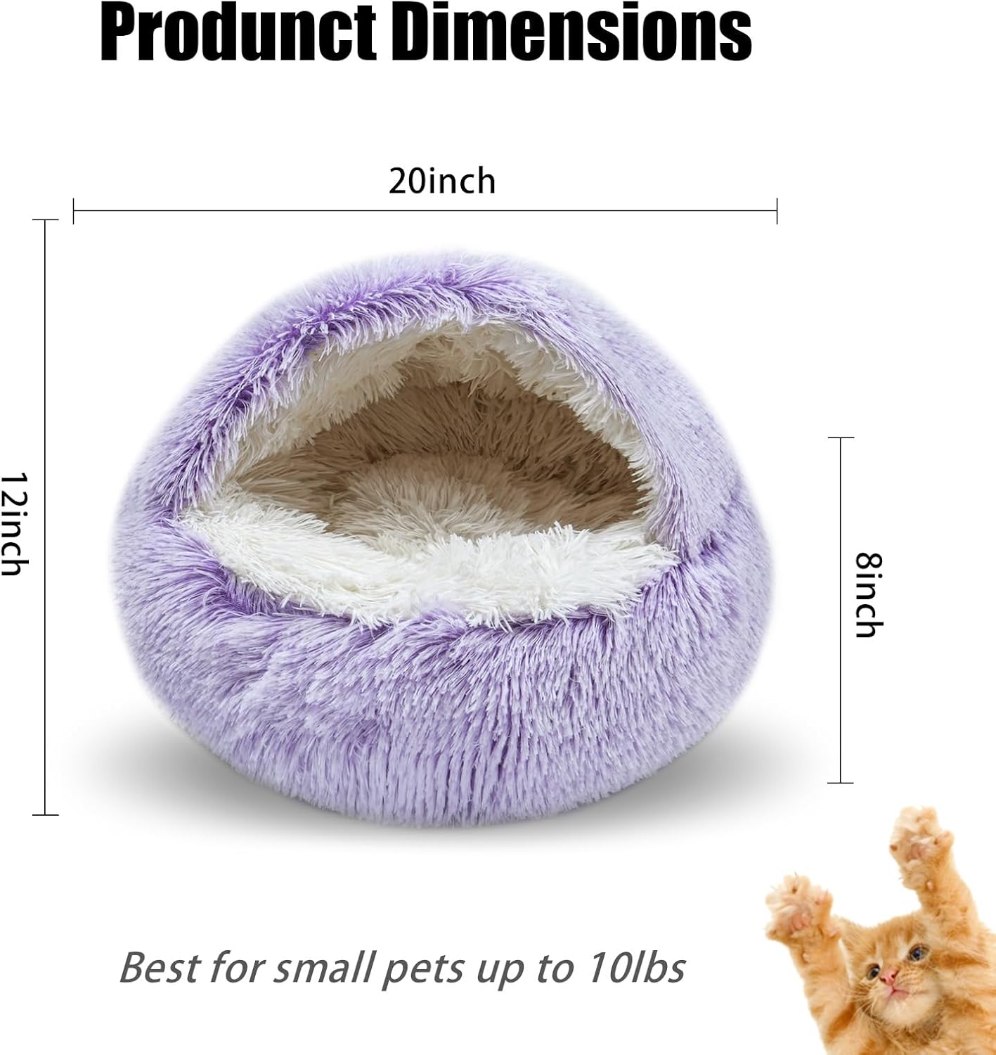 FORMYCATIE Cat Beds for Indoor Cats,Cat Cave for Puppy and Kitty,Calming Small Dog Bed for Small Dogs with Cover Cave,Cozy Warming Fluffy Washable Anti-Slip Pet Sleeping Bag(20 * 20inch,Purple)
