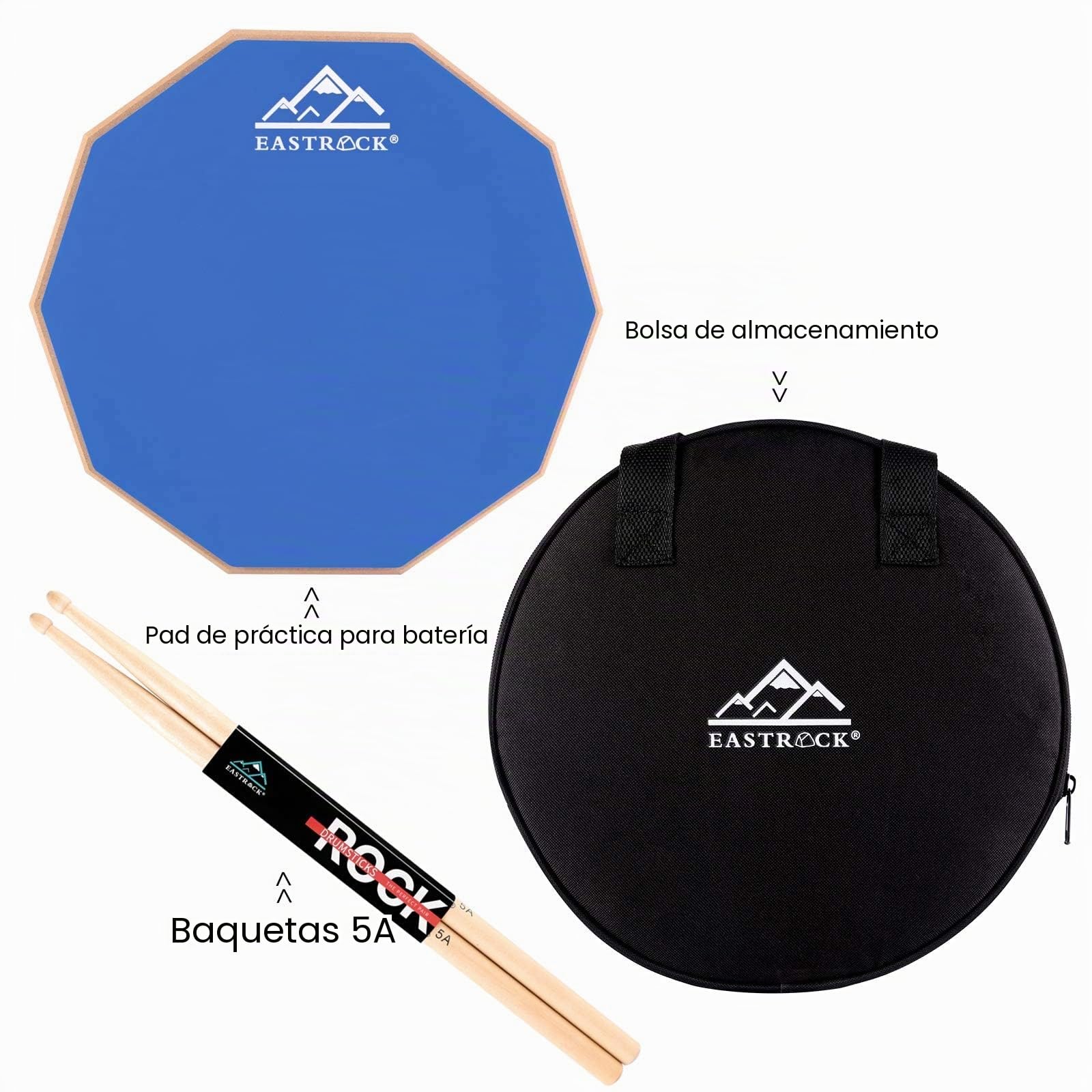 EASTROCK Pad para Práctica de Doble Superficie con Baquetas de Batería Drum Pad Silencioso 28 cm con Bolsa de Transporte,11 Pulgadas Almohadilla De Tambor Silenciosa(Azul))