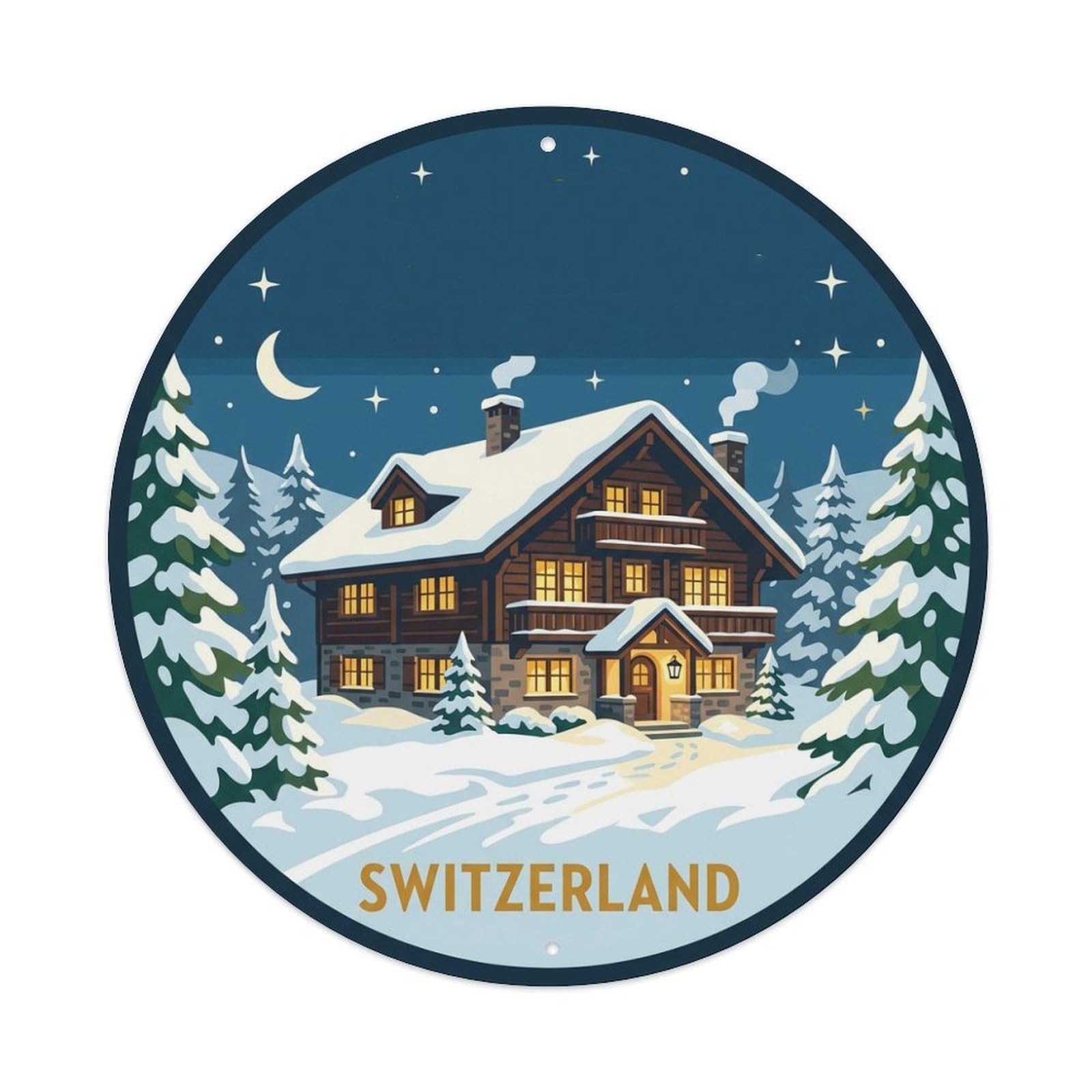 Classic Saint Moritz Swiss Alpine Chalet Travel Metal Tin Sign