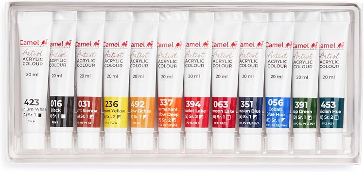Camel Acrylic Color Box - 20Ml Tubes, 12 Shades